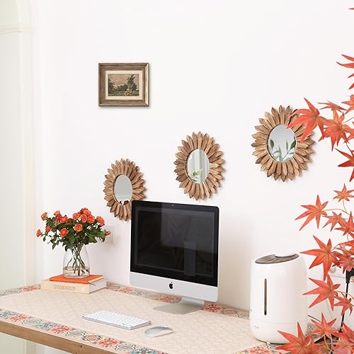 Miniatura 4 de LOSOUR Espejo bohemio para decoración de pared, paquete de 3 unidades, espejo redondo rústico de madera de 12 pulgadas, espejo bohemio para