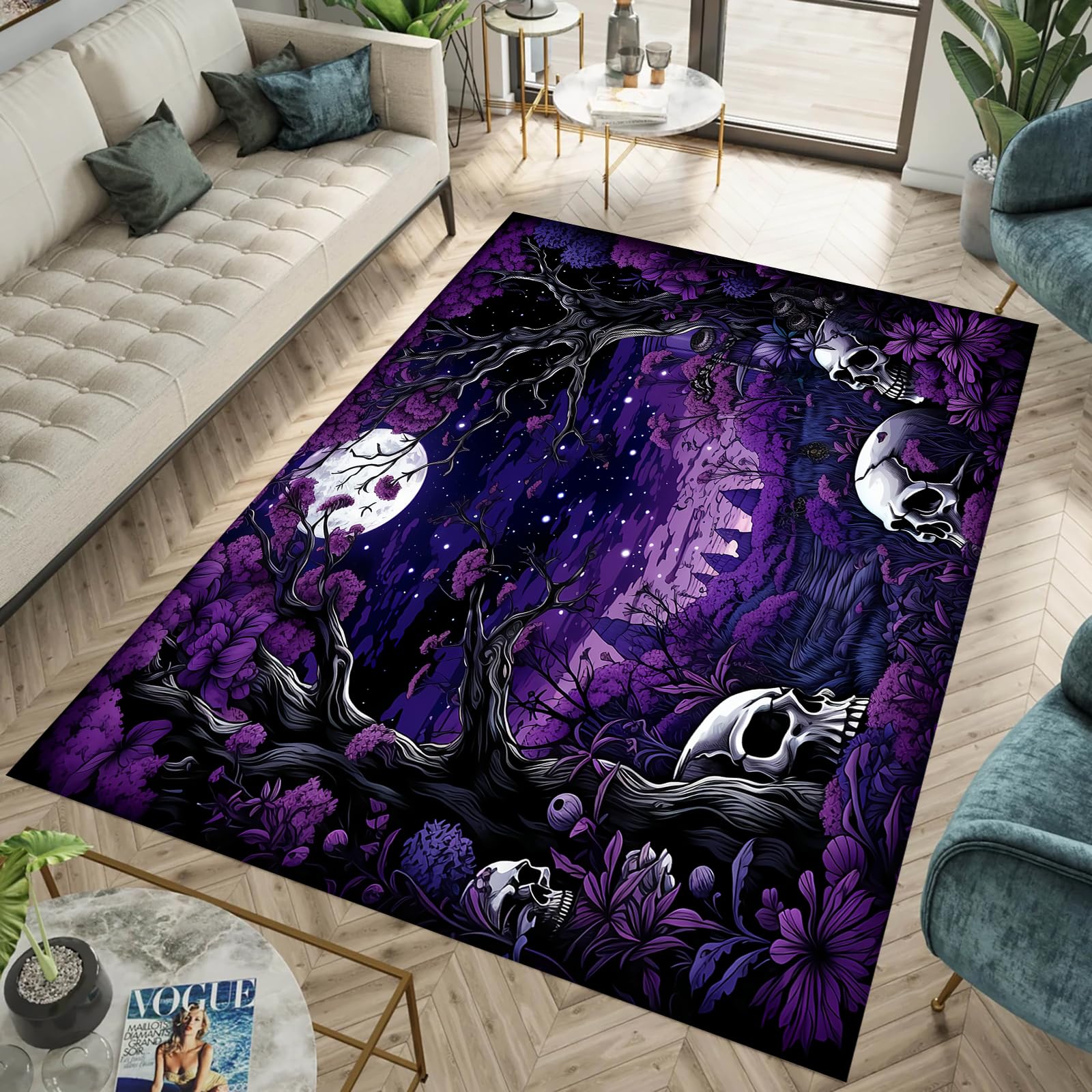 Tapis d'extérieur et intérieur TEBUTI crâne et champignons pour salon