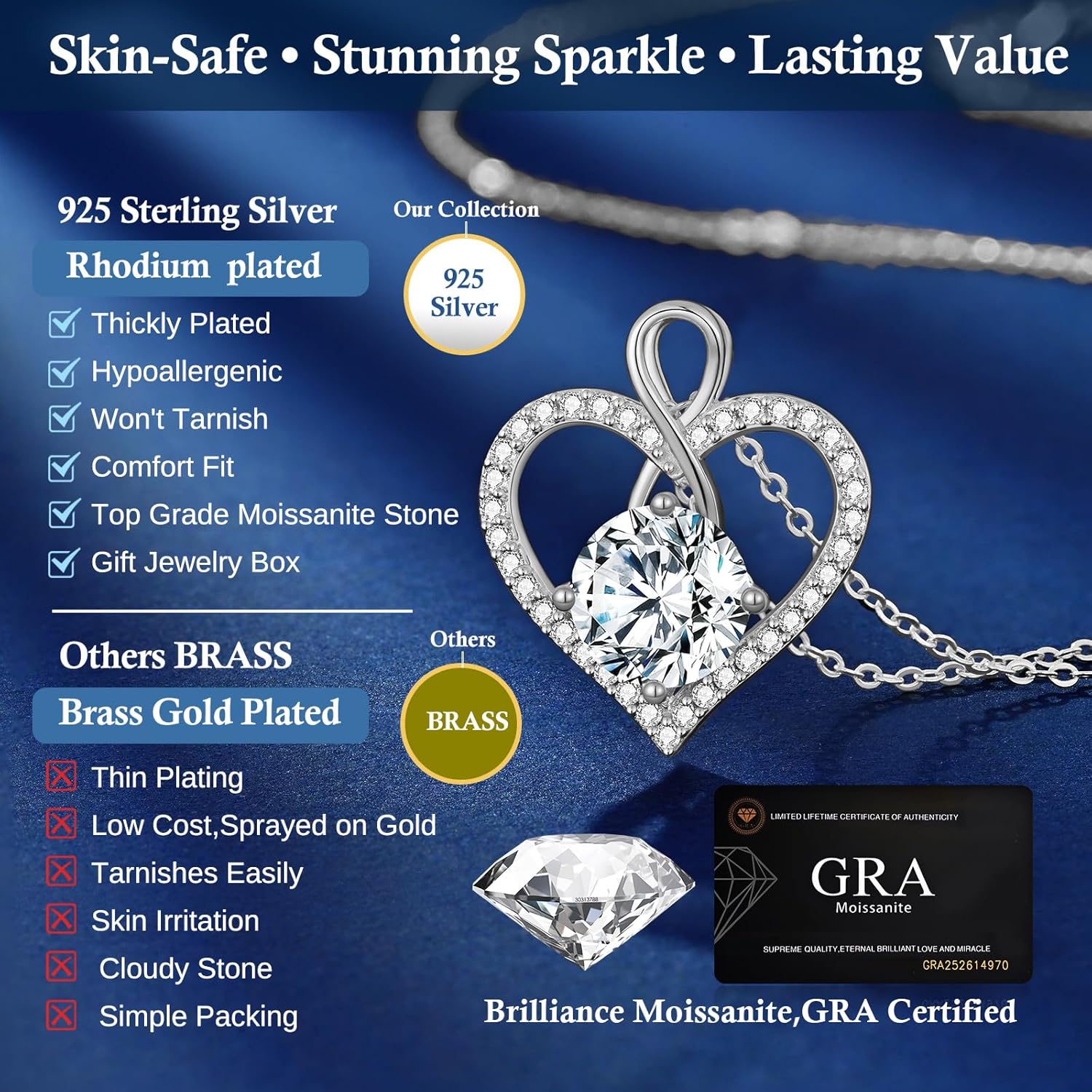 Seelove Moissanite Heart Infinity Pendant Necklace, 925 Sterling Silver 18K Gold Plated, Lab-Created Jewelry Gift for Women Her Mom Wife Girlfriend Daughter Anniversary Birthday Wedding - Image 3