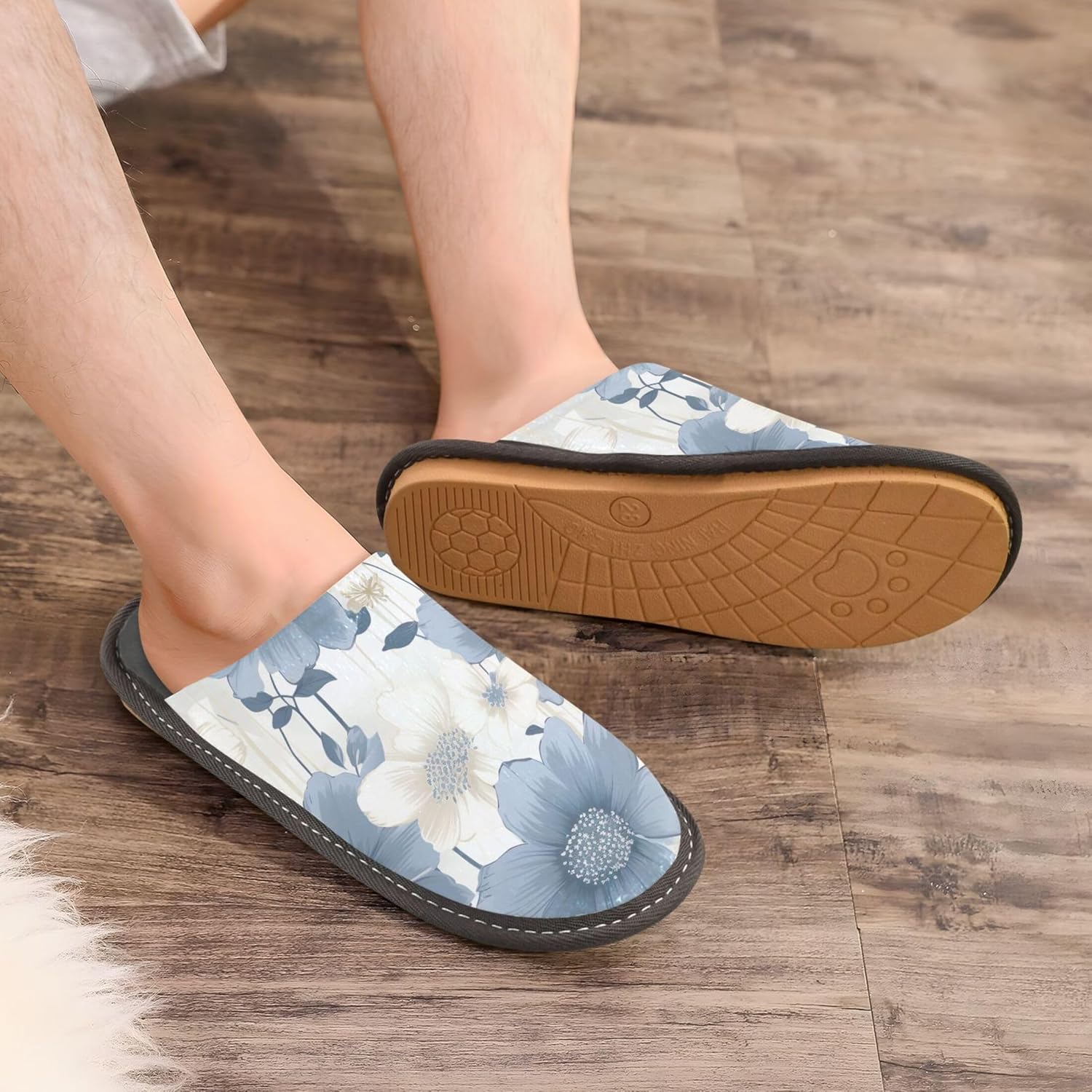 Boho Garden Flower House Slippers – Cozy Fuzzy Slippers for Guests, Washable & Disposable, Perfect for Shoeless Home, Spa & Hotel Use A110682