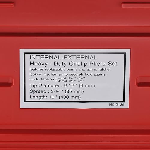 Miniatura 5 de Neiko 02130A Juego de alicates de anillo de presión de 16 pulgadas, 2 piezas, alicates externos e internos, rectos, puntas de 45, 90