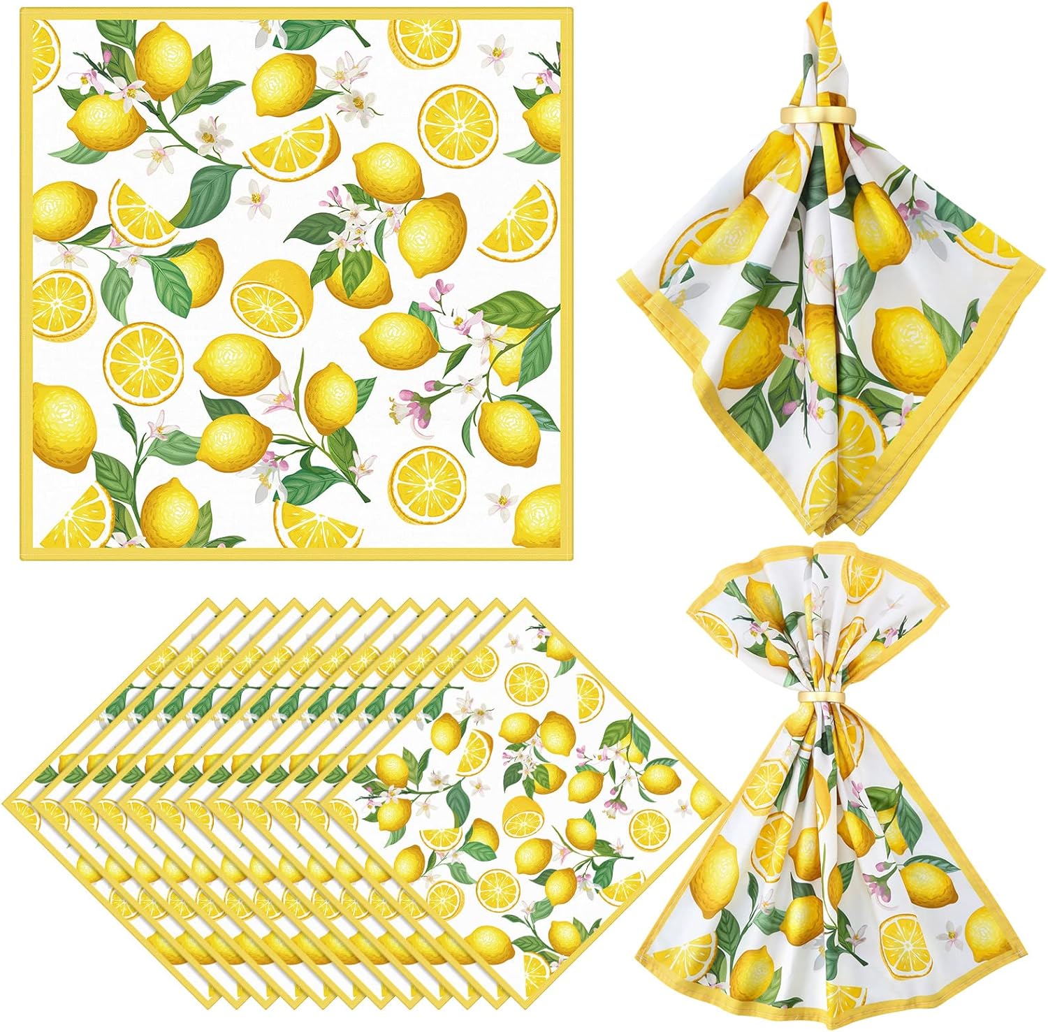 12 Pcs Lemon Cloth Napkins Lemon Napkins 20"x20" Washable
