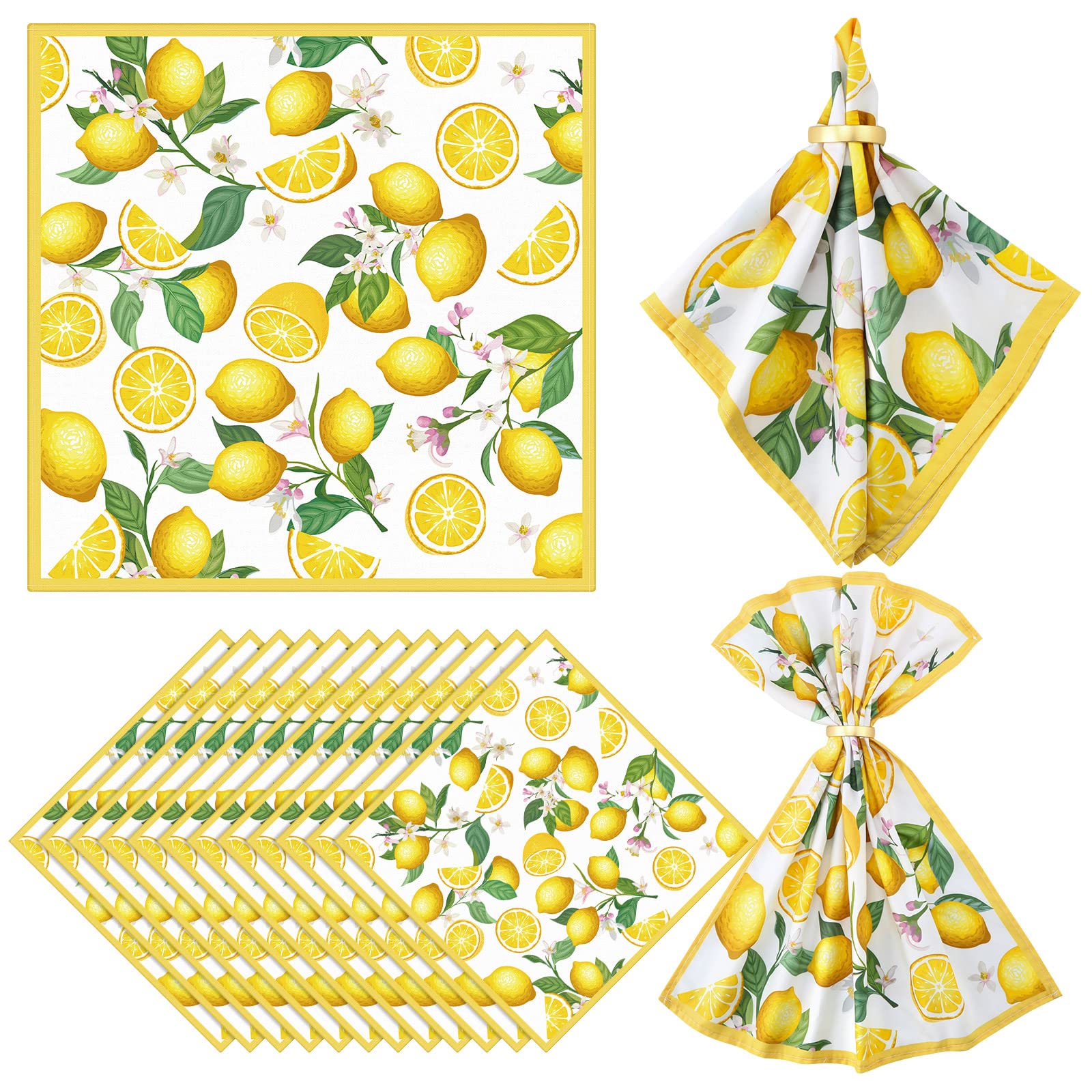 Photo 1 of 12 Pcs Lemon Cloth Napkins Lemon 20"x20" Washable Dinner Tea Party Napkins for Kitchen Party Wedding Restaurant Indoor Outdoor Botanical Fresh Spring Summer