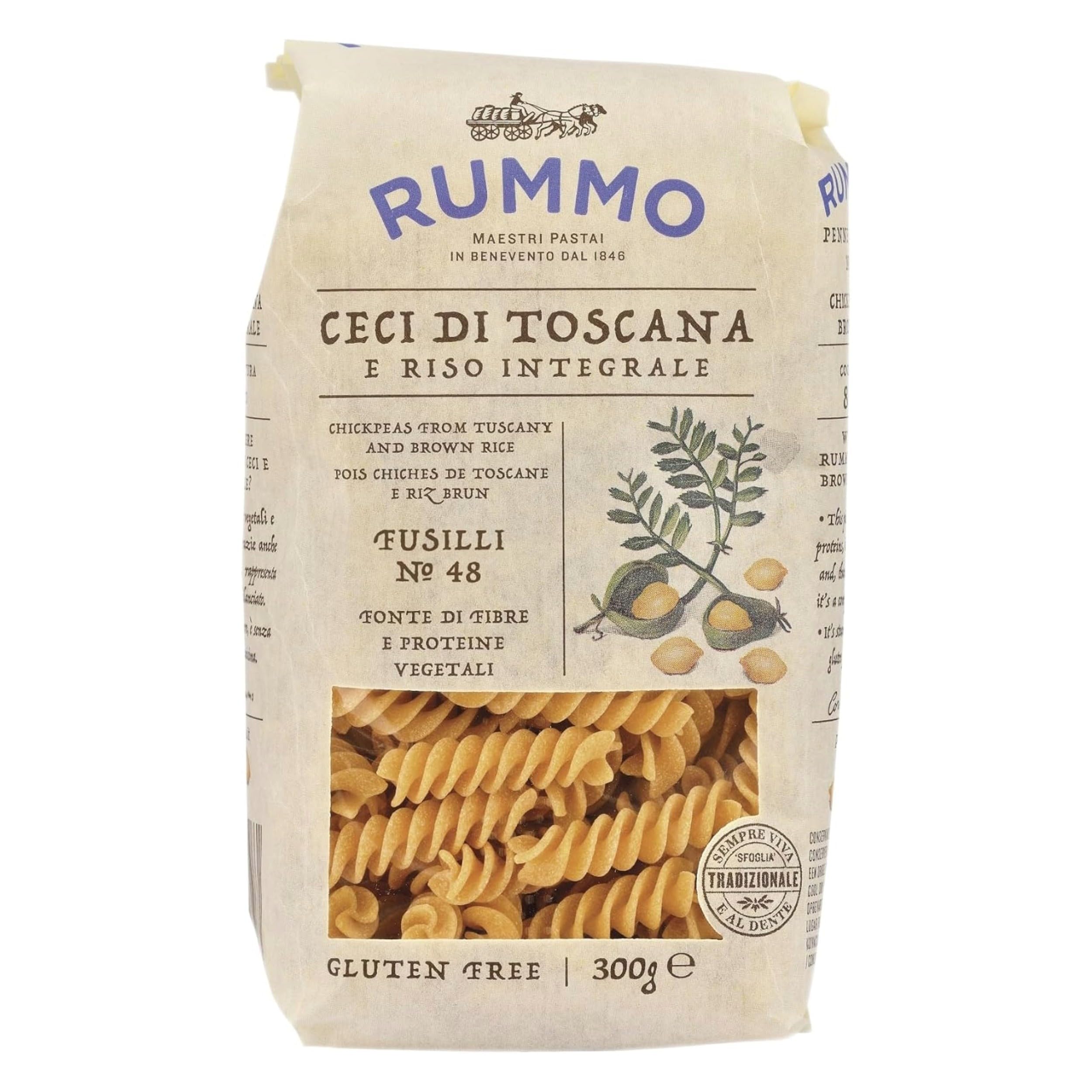Rummo Chickpea Fusilli No.48 - Gluten-Free Italian Pasta, High In Ceci Protein, 300 g (Pack of 1)