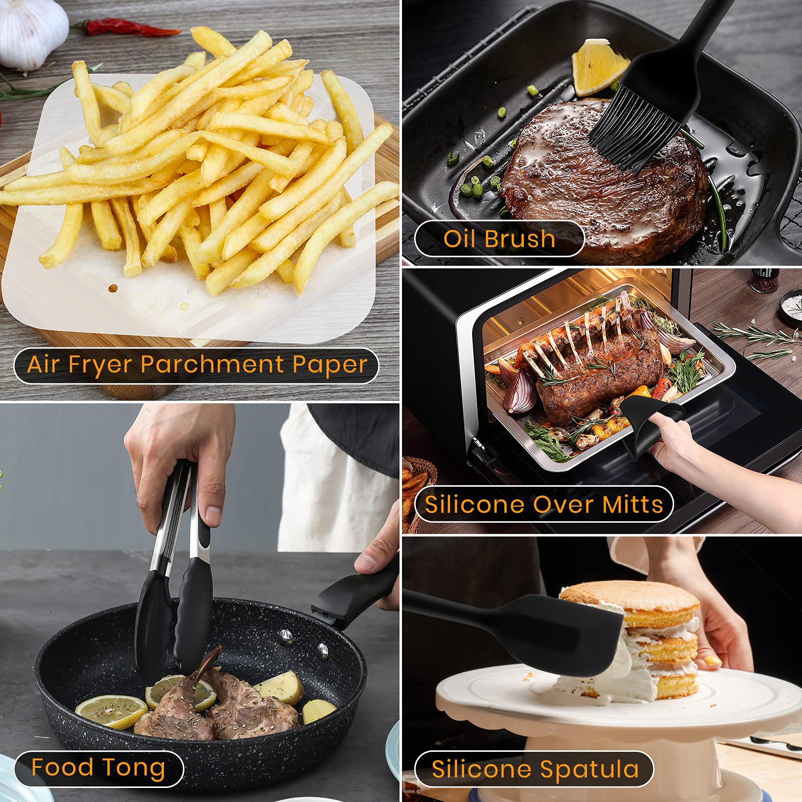 BISNIE Air Fryer Accessories, 5.8QT Square, Set of 12 for COSORI, Ninjia, Gowise USA, Philips 5.3QT, 5.5QT, 5.5QT Fryer, BPA-Free, Dishwasher Safe, Non-Stick Coating