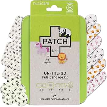 Patch Kids On-The-Go Natural Bamboo Adhesive Bandage Kit for Sensitive Skin, Eco-Friendly Hypoallergenic Bandages for Sensitive Skin. Non Toxic Bandages for Boys & Girls with Cute Prints, 29 ct Small