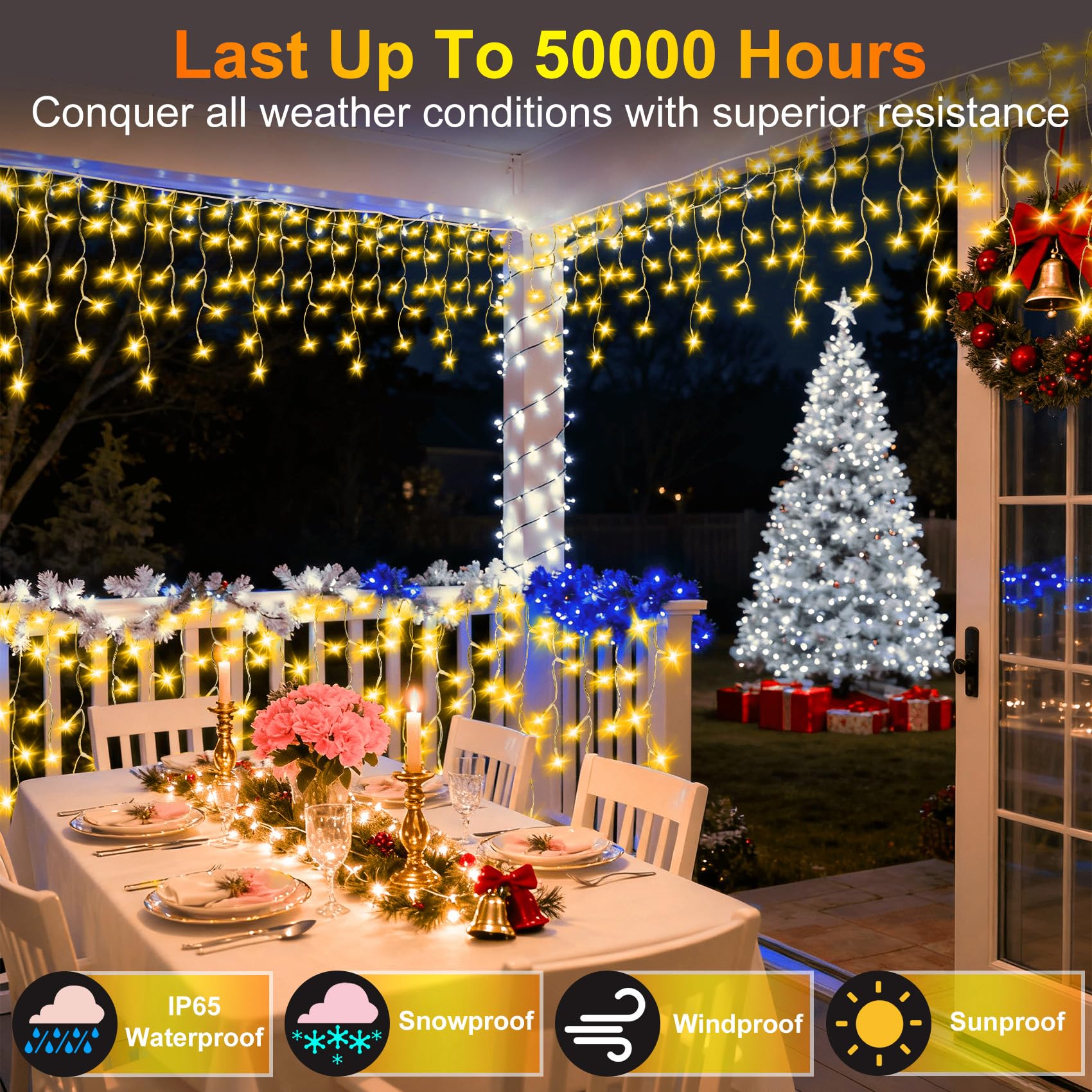1620 luci di Natale a LED da 40 m, 360 gocce, dimmerabili, per esterni, 12 modalità di decorazione con timer e memoria, luci LED scintillanti per casa, camera da letto, interni/esterni, finestre