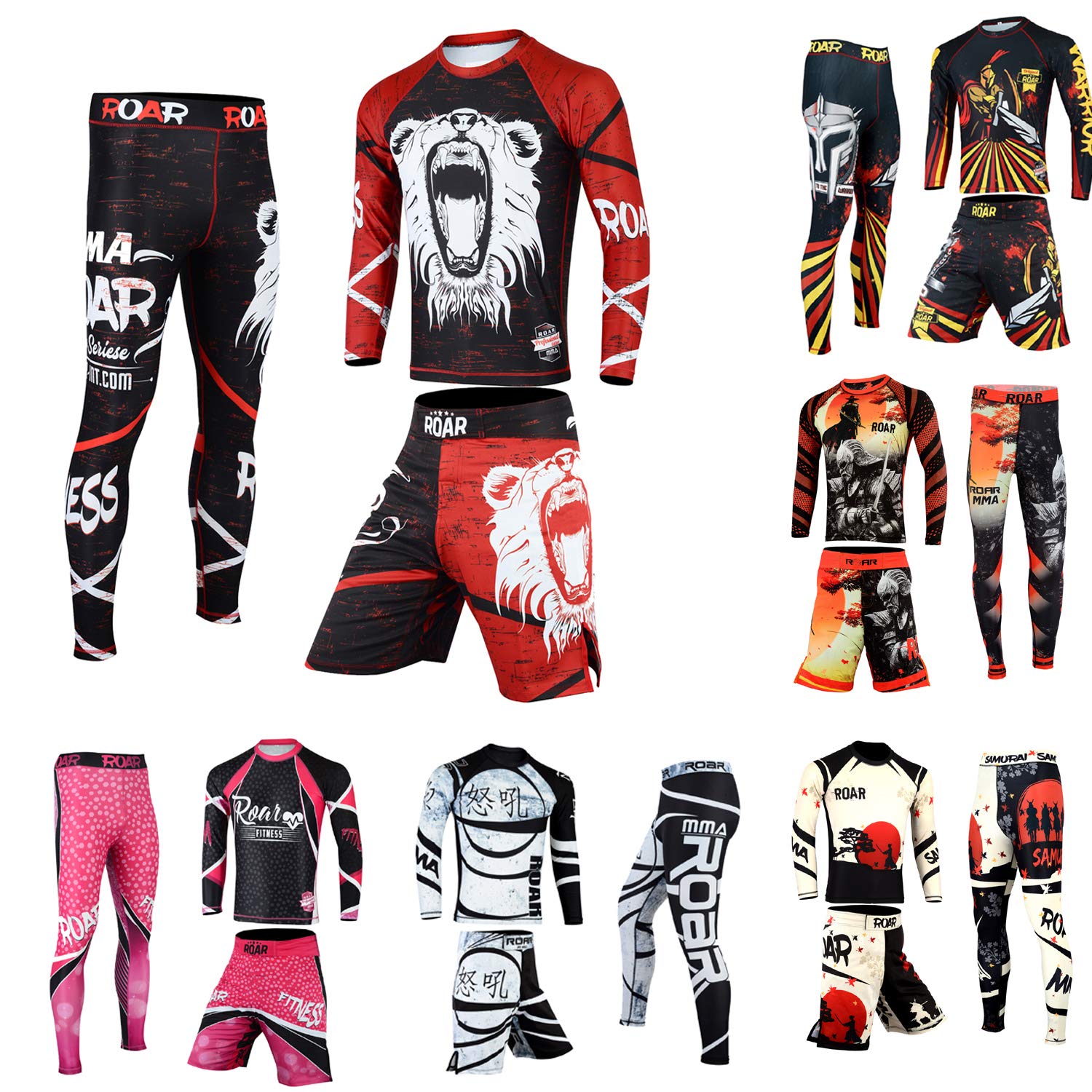 ROAR MMA Rash Guard & BJJ Shorts Set Mens Fight Wear Cage Fight Grappling Training