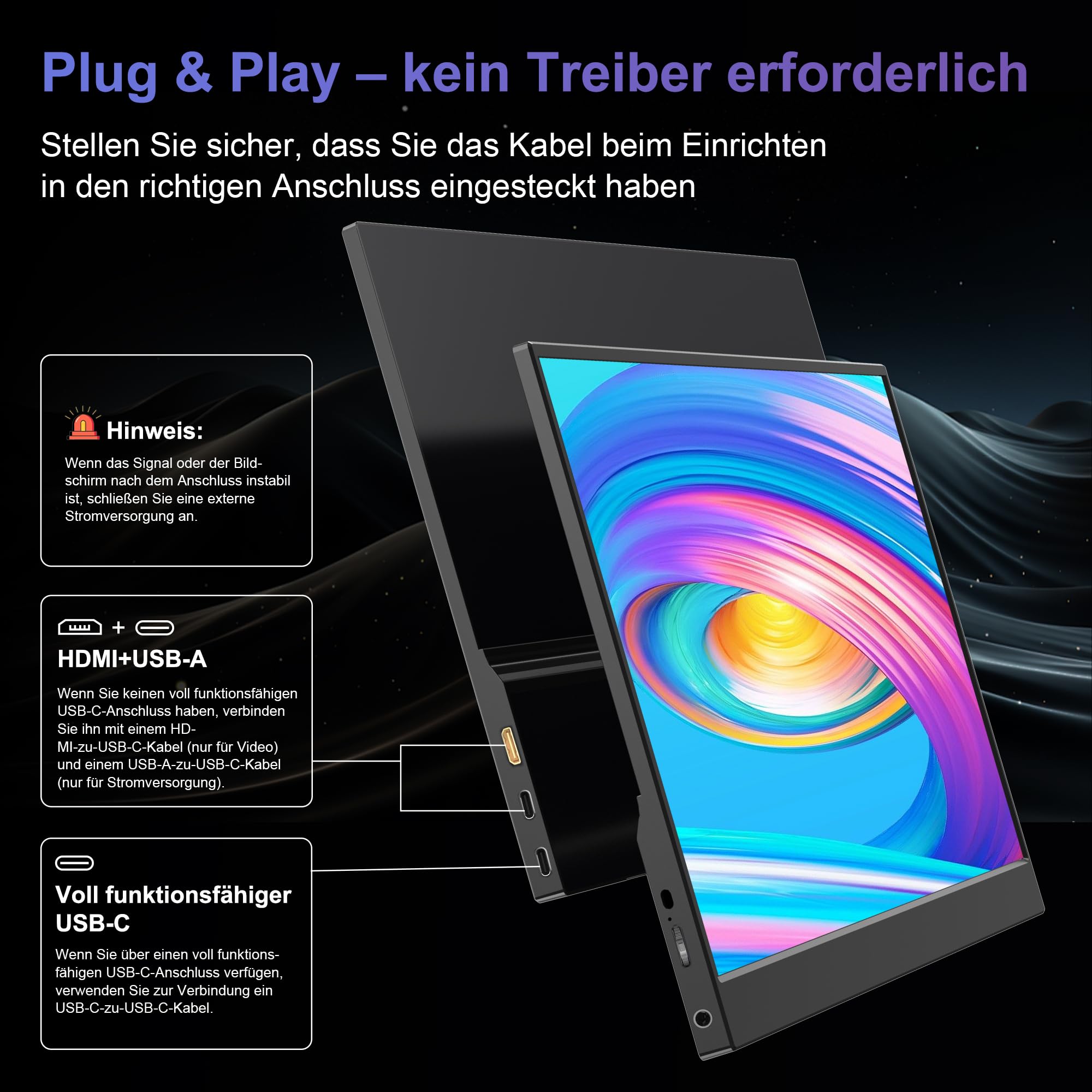 Tragbarer Monitor 15,6'' 1080P FHD IPS mit Lautsprechern USB-C HDMI für Laptop PC Mac Xbox