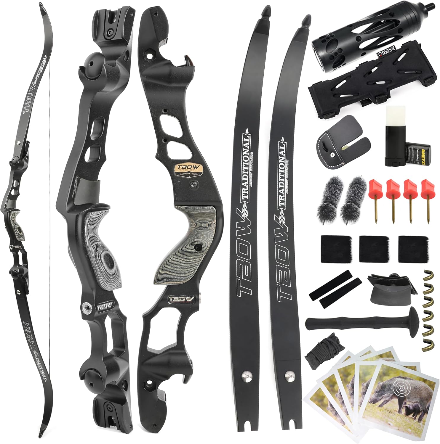 ZSHJGJR 62" ILF Recurve Bow with Gordon Limbs Archery American Hunting Bow 20-65lbs for Adult Right Handed Hunting Target Shooting Archery Set