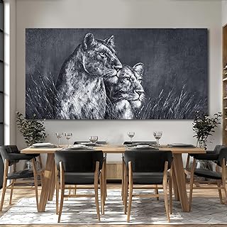 ZENPEE Black Vintage Leopard Canvas Wall Art – Large Animal Artwork Pain...