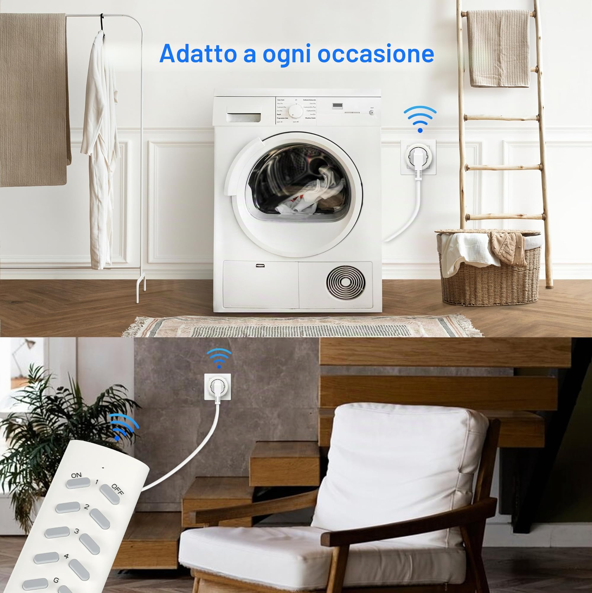 UCOMEN Prese Con Telecomando, 5 Prese Con 2 Telecomandi, 2300 W, Portata 30 M, Set Di Interruttori, Funzione Autoapprendimento Per Elettrodomestici, Bianco
