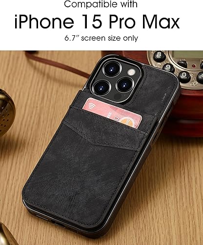 Miniatura 10 de Funda tipo cartera compatible con iPhone 15 Pro Max de piel sintética con ranura para tarjetero, cierre magnético con función atril de 6.7 pulgadas