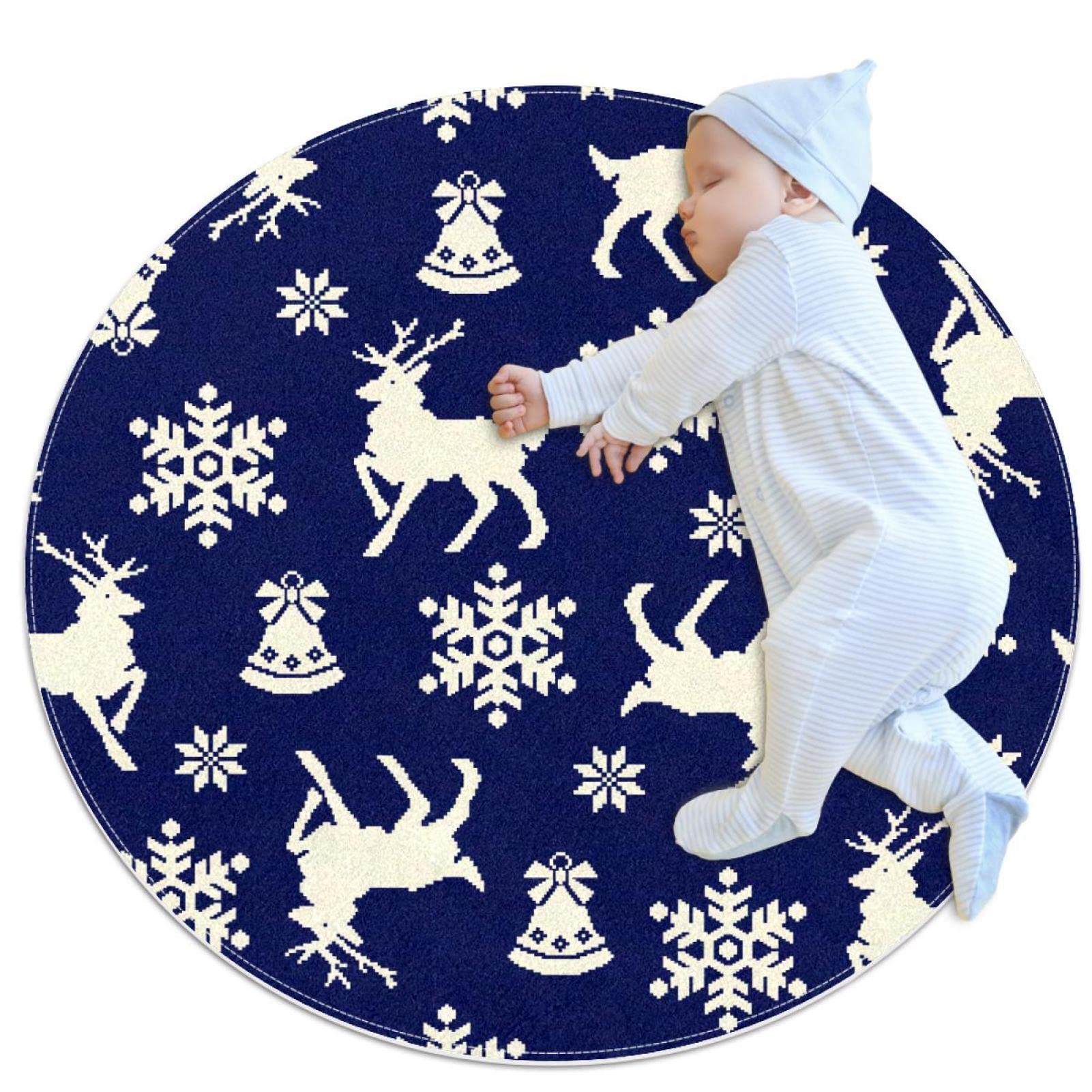 Tapis Rond Cerfs de Noël pour sol froid de salle de jeux
