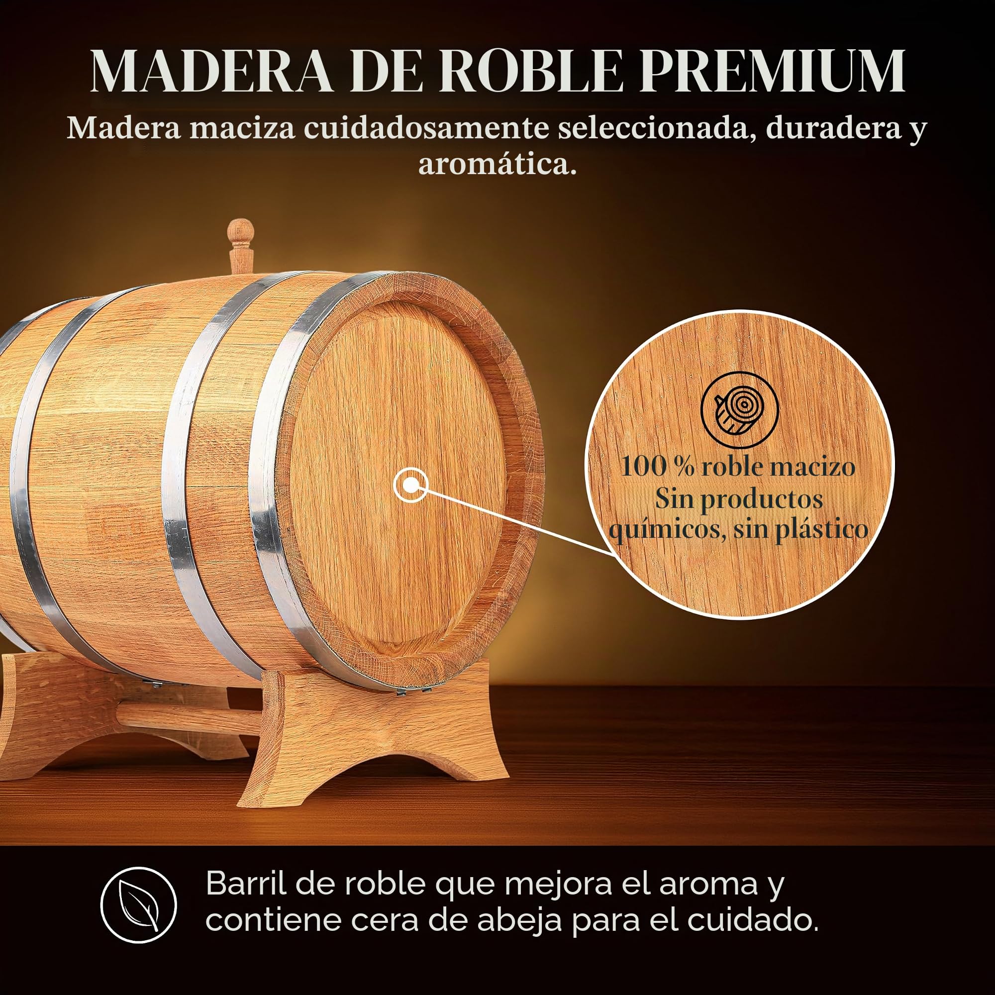 Barril de madera de roble natural 50L – Hecho a mano, ideal para vino, whisky, brandy y más, con soporte, tapón y grifo, barril de madera Barril de roble de 50 litros