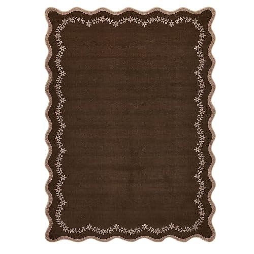 GarveeHome 5x7 Scalloped Area Rug (Brown, Washable)