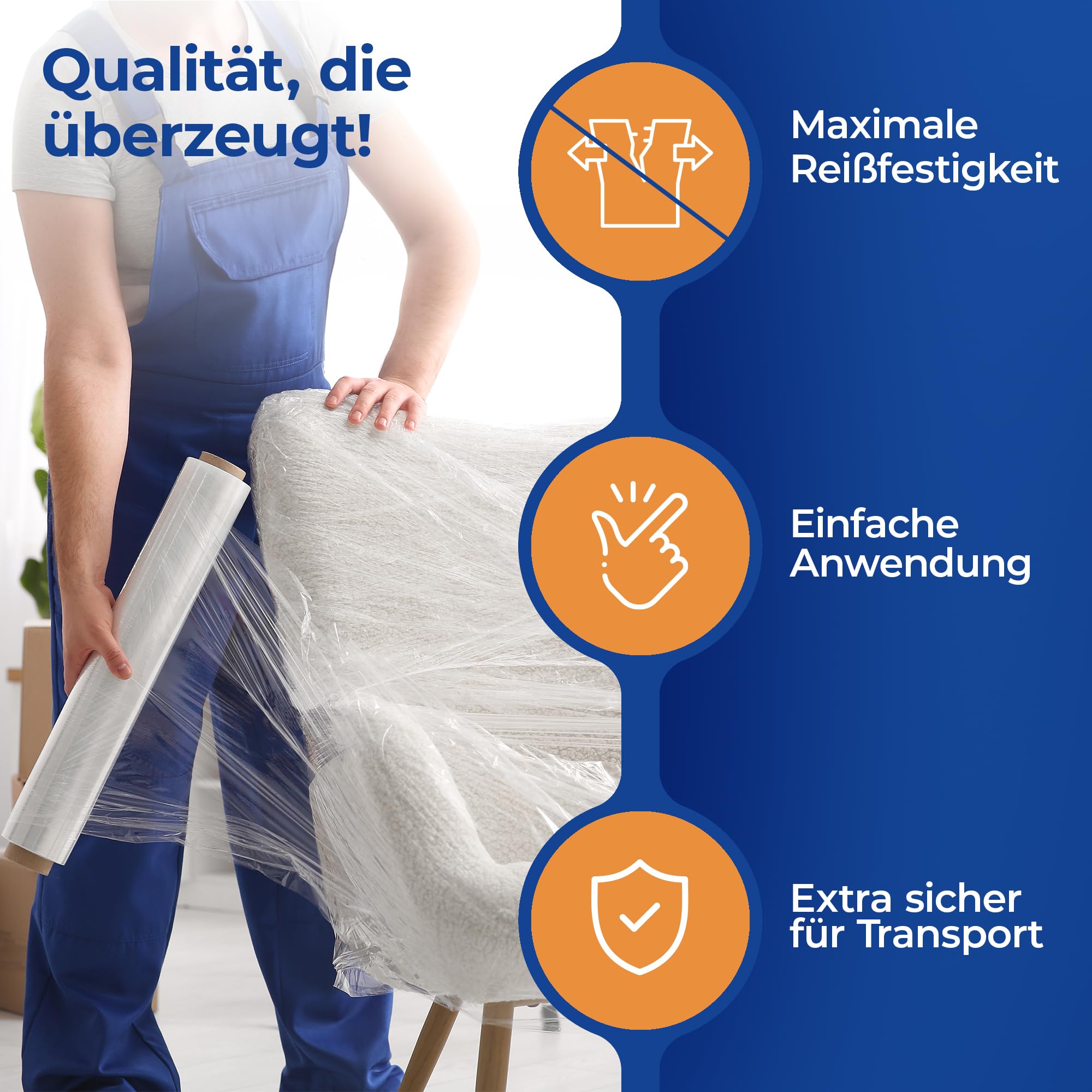 Pellicola elastica di alta qualità, trasparente, 3,5 kg, 50 cm x 300 m, per imballaggio e trasloco, elevata resistenza allo strappo, qualità industriale (4 pezzi)