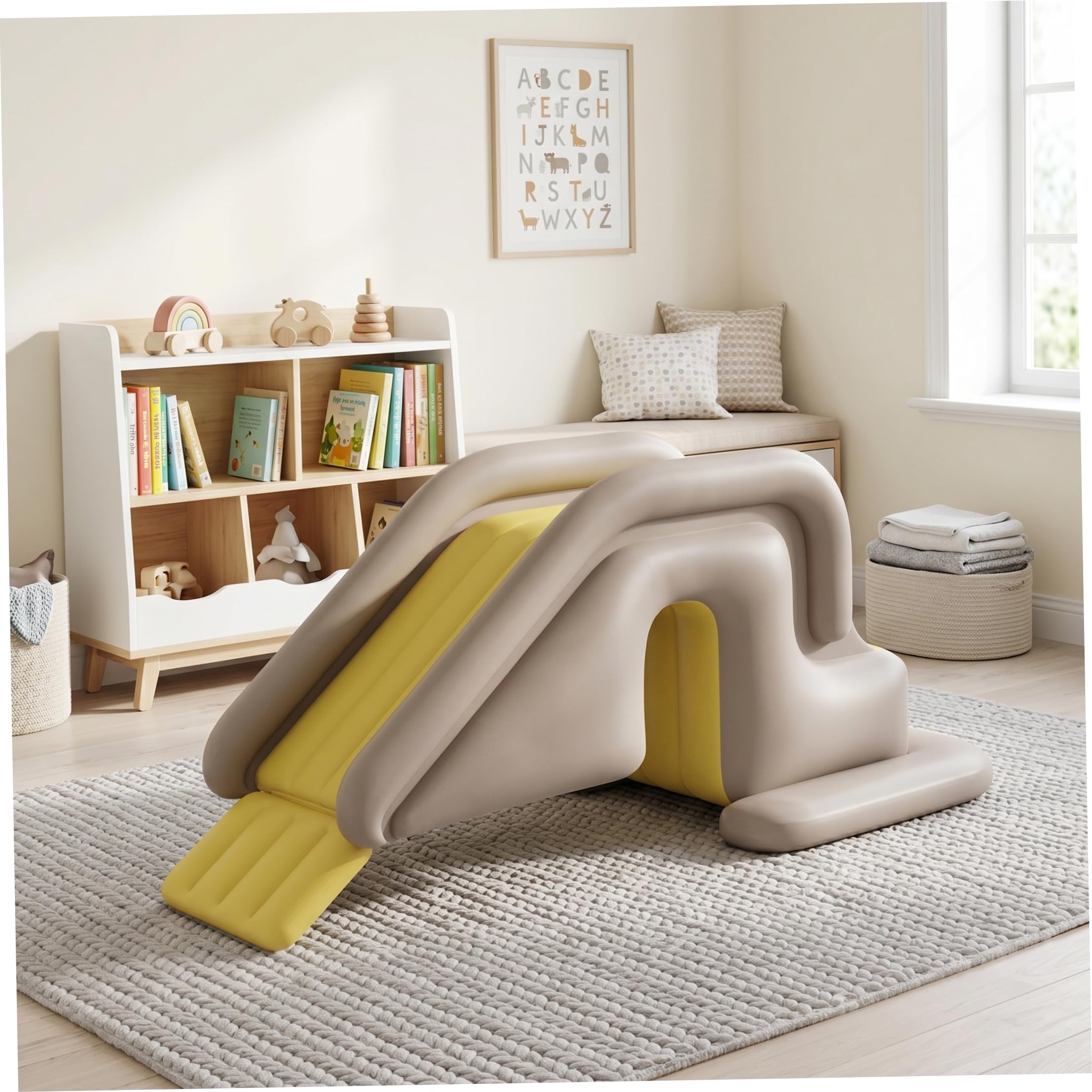 Toboggan Gonflable pour Piscine Ponton Gonflable avec Large Base d'eau Installation Facile en PVC intérieur/extérieur pour Enfants et Adultes, Kaki, Comprend Une Pompe à Pied