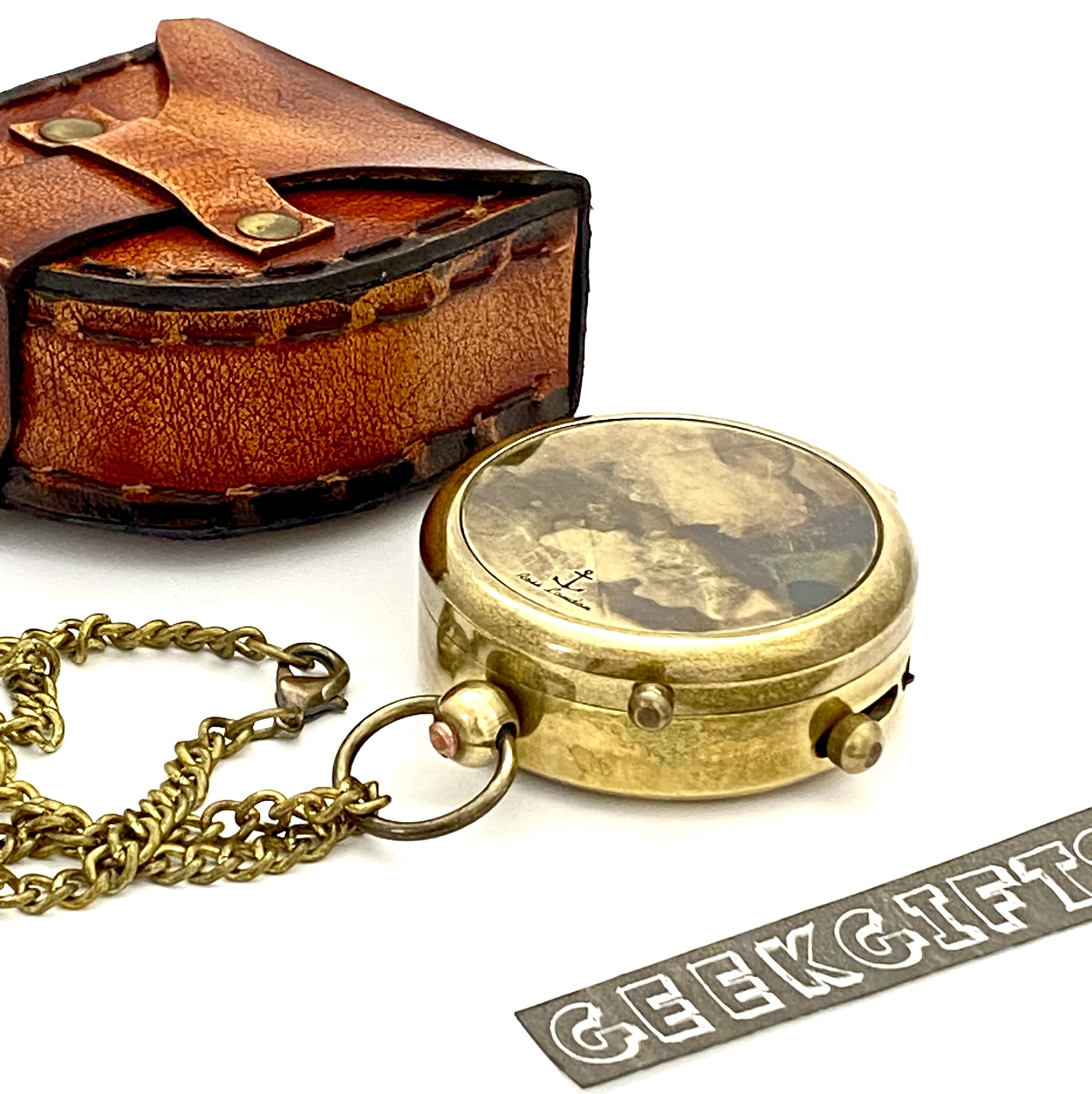 Brújula de bolsillo – Brújula de latón – Brújula grabada – Not All Wander are Lost – Regalo retro steampunk, brújula náutica con caja de cuero