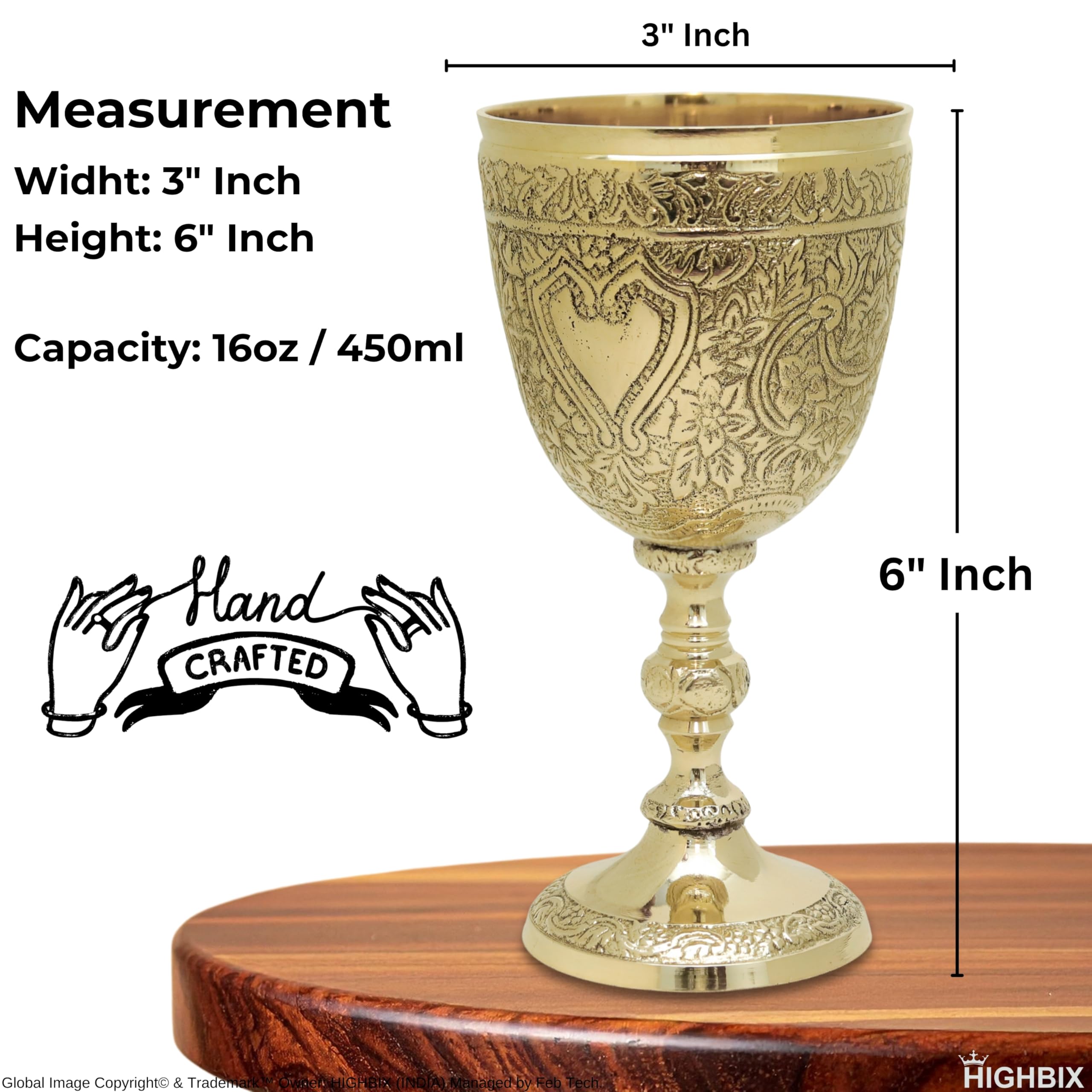 HIGHBIX Copa de vino real de latón macizo hecha a mano, copa de vino de alta calidad, decoración medieval, cáliz gótico, antigua y elegante copa de vino