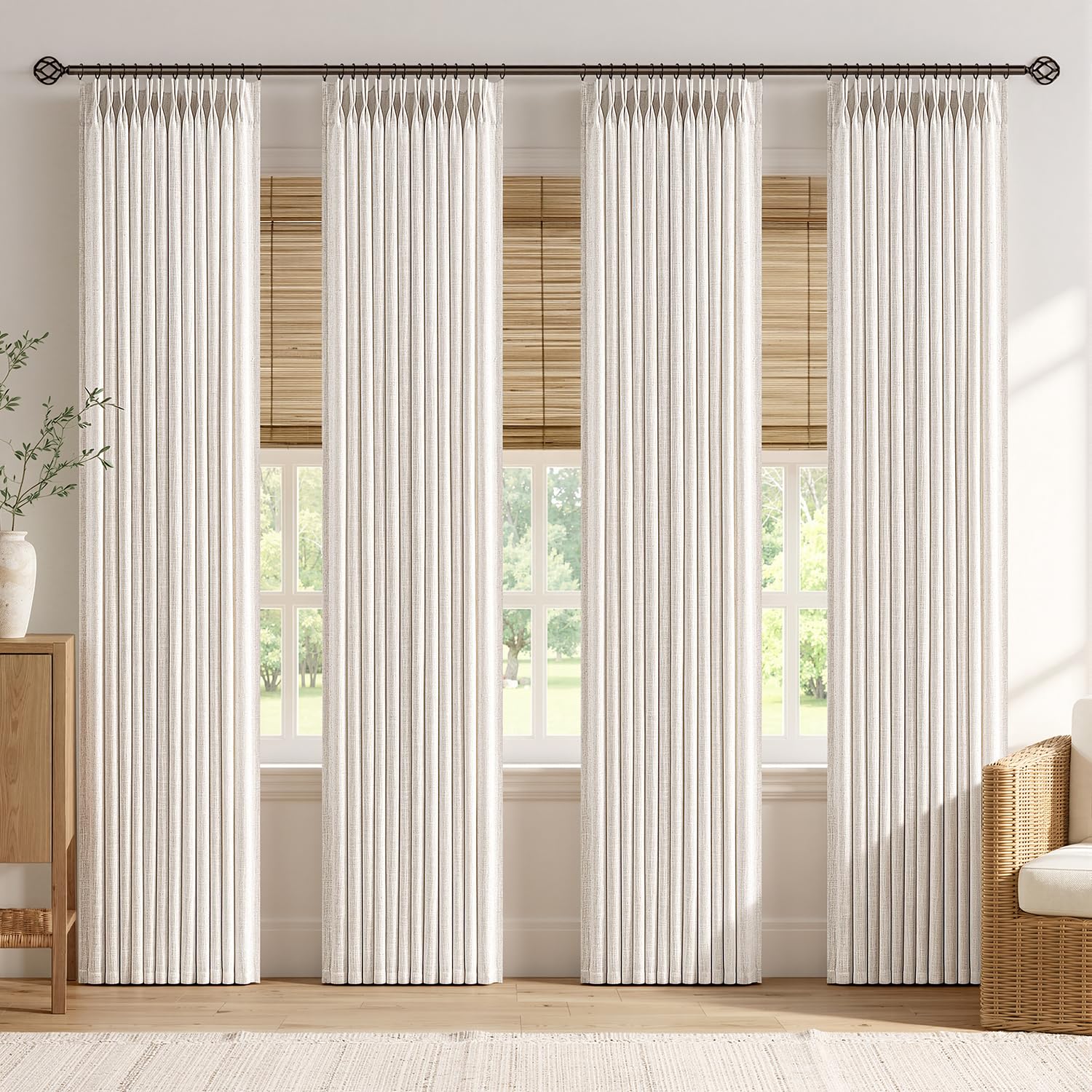 Photo 1 of MIULEE Pinch Pleat Linen Curtains, 4 Panels, Natural, 40"x96"
