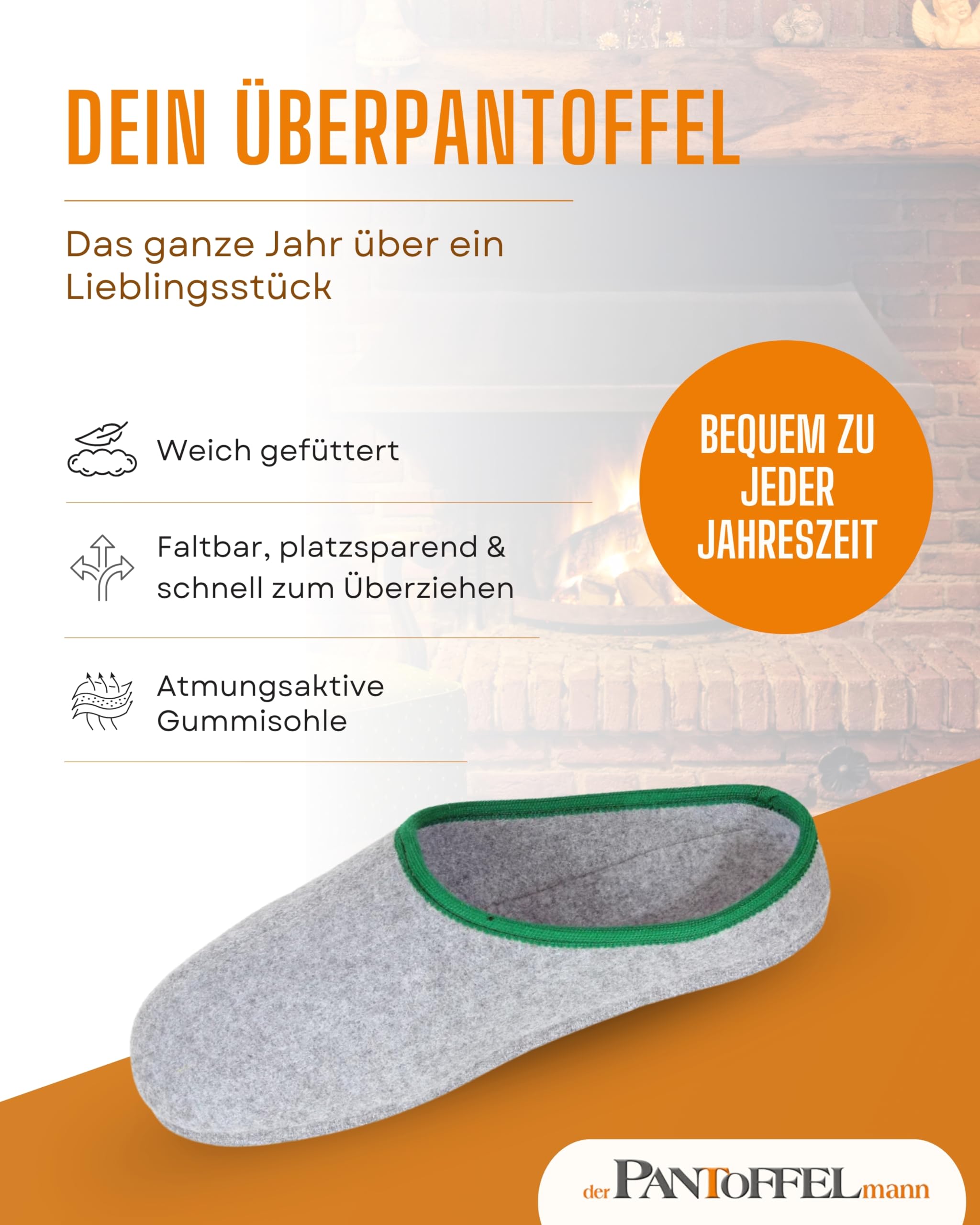 Pantoffelmann Überziehbare Filzpantoffeln, Onesize bis Gr. 46, Unisex