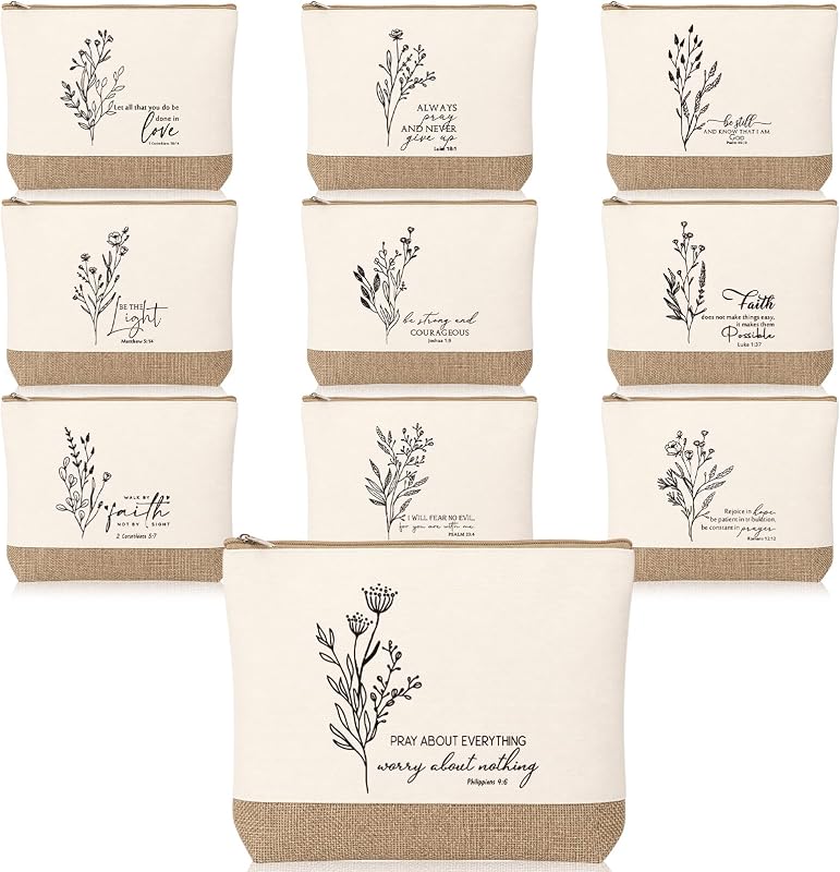 Necessaires Huhumy com estampas de versículos bíblicos, 10 unidades