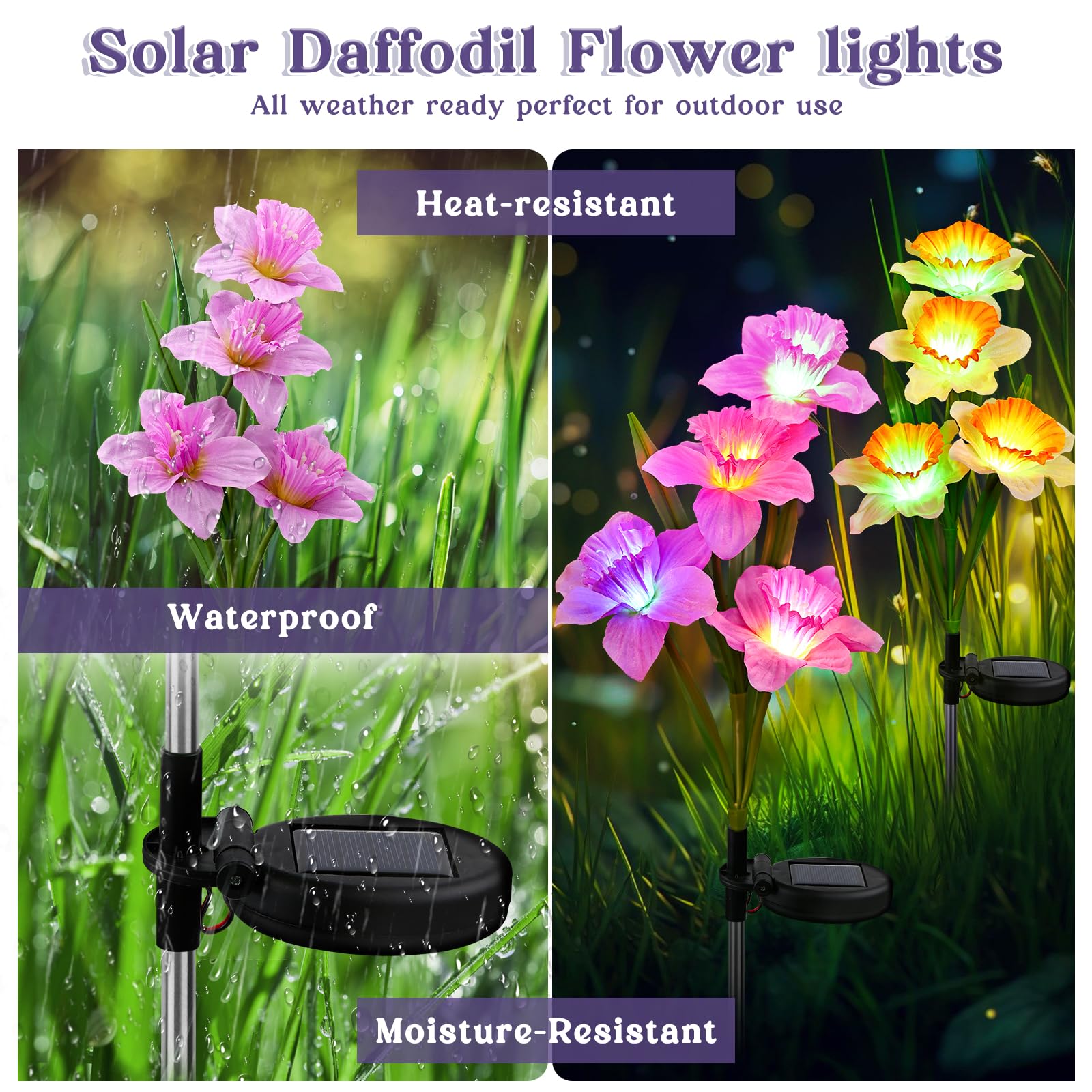 FWLWTWSS Solar Lights Outdoor Garden, 2 Pack Snow Lotus Solar Garden Lights - Image 3