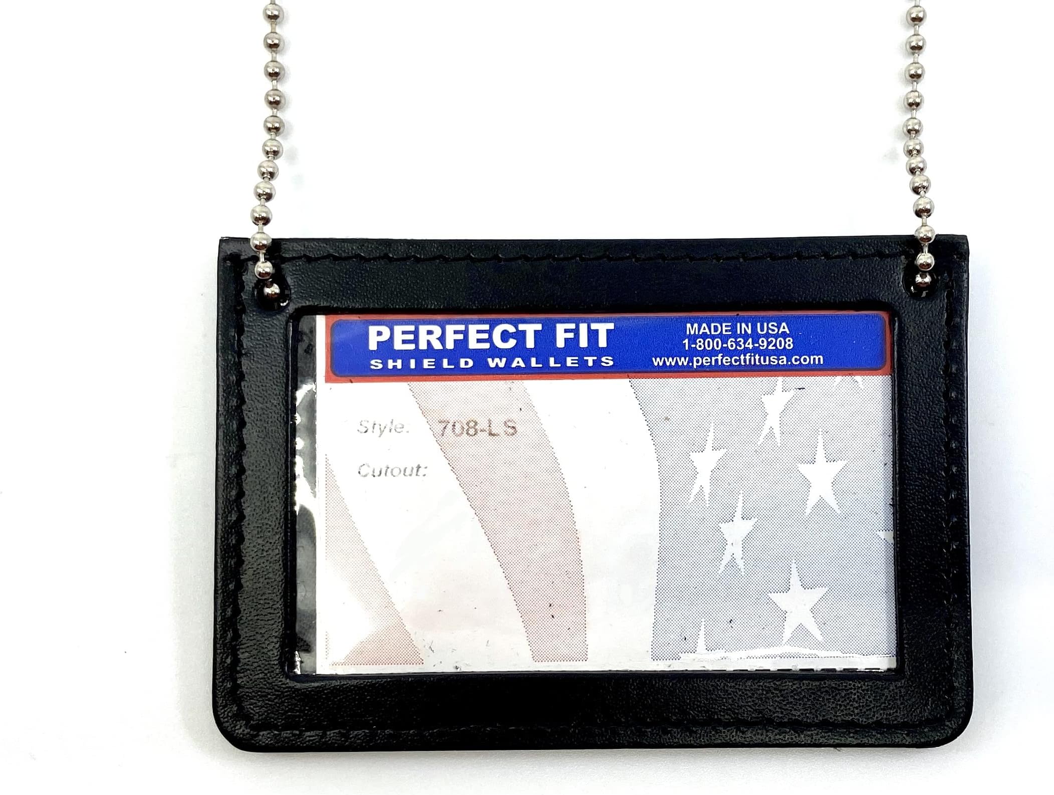 Neck Chain Double Sided ID Holder with 2 Clear Picture ID Windows, Leather Badge for Credential Pass to Wear Around The Neck for Police Law Enforcement, Factory Worker (Black) (Horizontal)