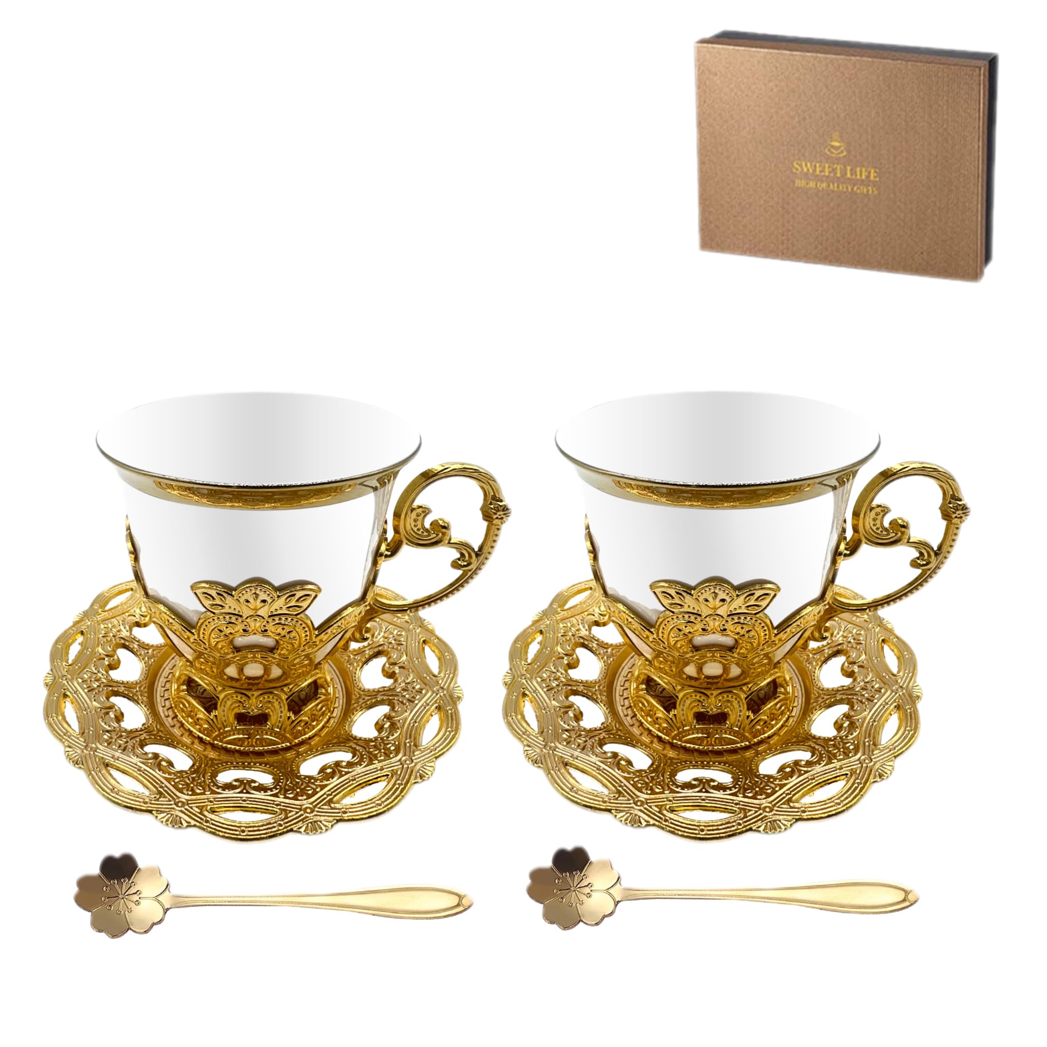 Espresso Coffee Cups with Saucers Set,12 Pc Turkish Greek Arabic Coffee Espresso Cup Saucer Porcelain Set for Women, Men, Adults, Guests or for Tea Party. Cappuccino Cups for Latte (6PACK)
