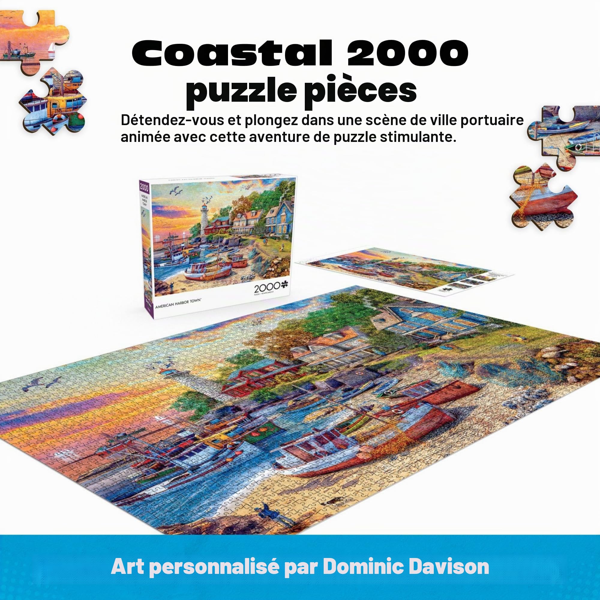 Buffalo Games – Dominic Davison – Puzzle de 2 000 pièces pour adultes – Puzzle stimulant parfait pour les soirées de jeu – Taille de puzzle fini 54,3 x 38,1 cm - Ville portuaire américaine