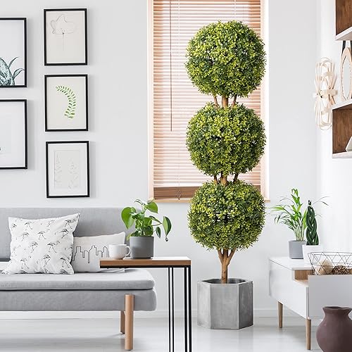 Miniatura 3 de Cozy Castle Paquete de 2 Árbol de bolas de boj artificial de 56 pulgadas topiarios sintéticos de 47 pies para oficina en casa plantas verdes y