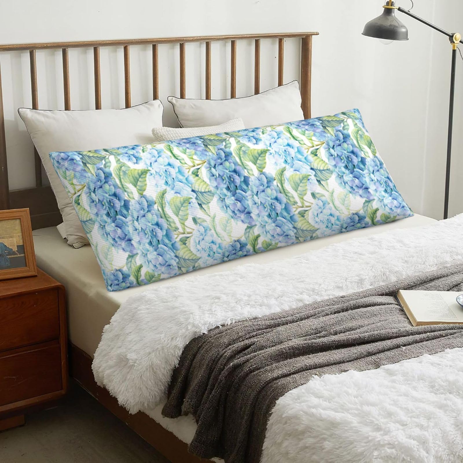 Hydrangea Watercolor Printed, Body Pillow Cover with Zipper,Long Body Pillowcase 20 x 60 in