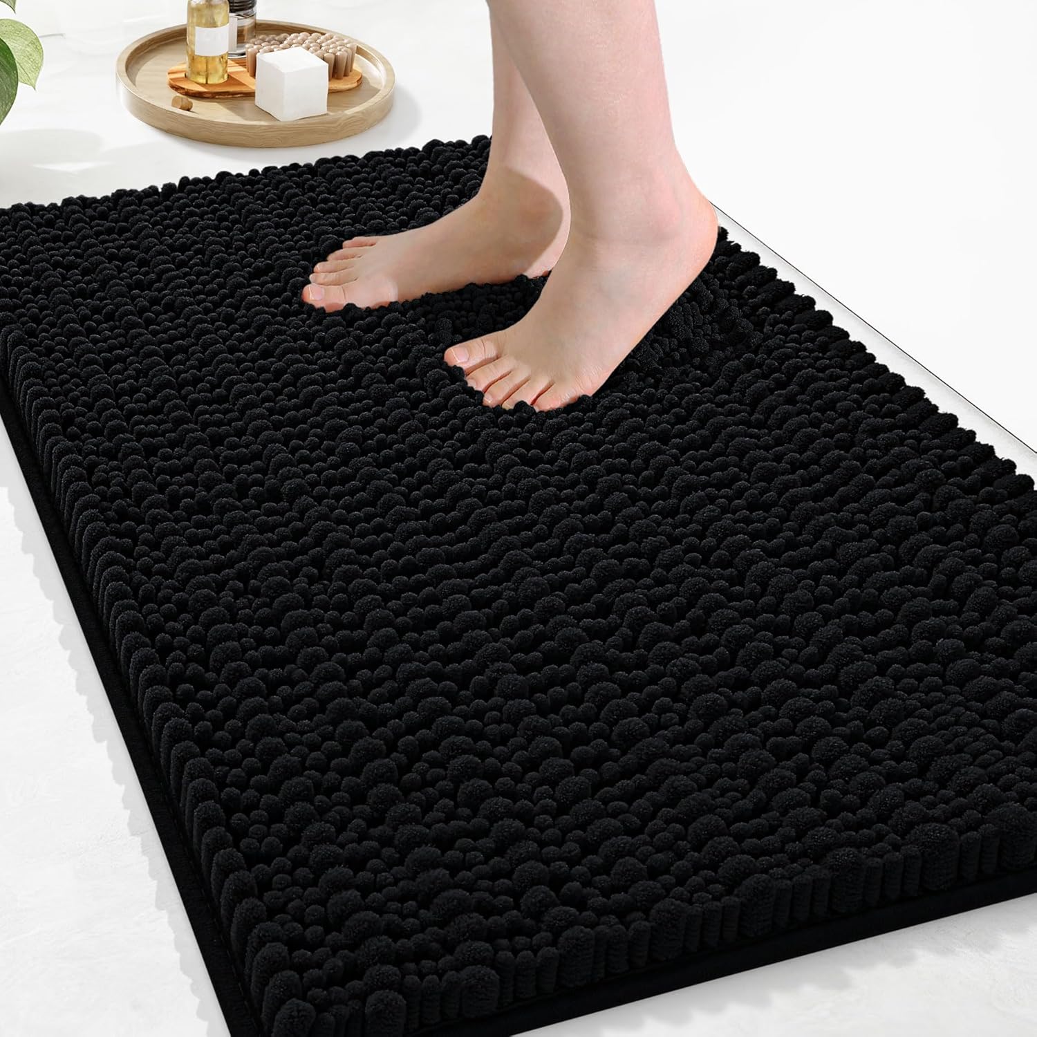 Arotive Luxury Chenille Bathroom Rug Mat, Extra Soft Thick Absorbent Shaggy Bath Rugs, Non-Slip Machine Wash Dry, Plush Bath Mats for Bathroom, Shower and Tub, 36x24, Black