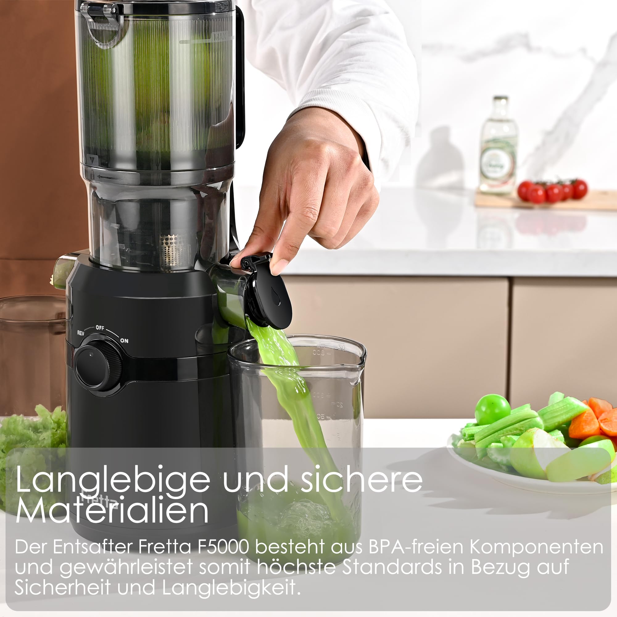 Fretta Slow Juicer 108MM Breite Fütterungsröhre BPA-frei Tritan-Material 200W