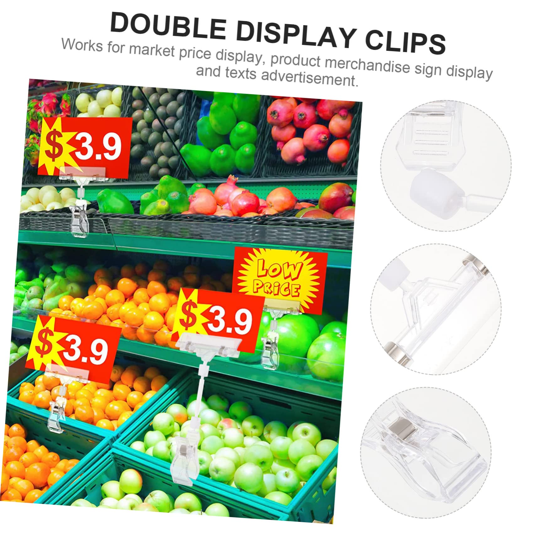 Sewroro Preisschildclips Drehbare 25 Stück mit Doppeltem Clipdesign aus Kunststoff für Produkt und Werbeschilder im Einzelhandel