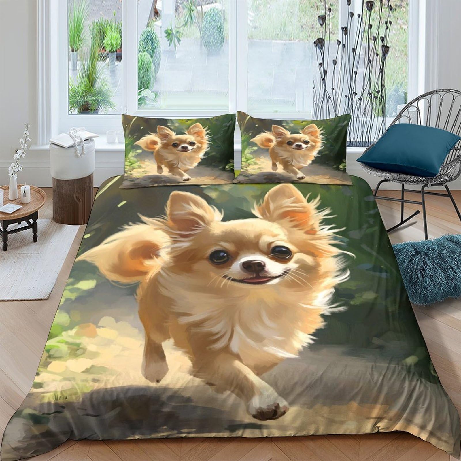 Ctjqhvkz Style-2 3D Printed Brown Chihuahua Fitted Sheet Microfiber Soft Anti-Slip Dog Bed Cover For Bedroom Guest Room Easy Care Single（135X200cm）