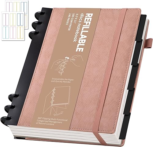 Miniatura 18 de Yoment Cuadernos de cuero para el trabajo recargables de 224 páginas para hombres, 100 GSM de grosor de 5 materias con separadores extraíbles