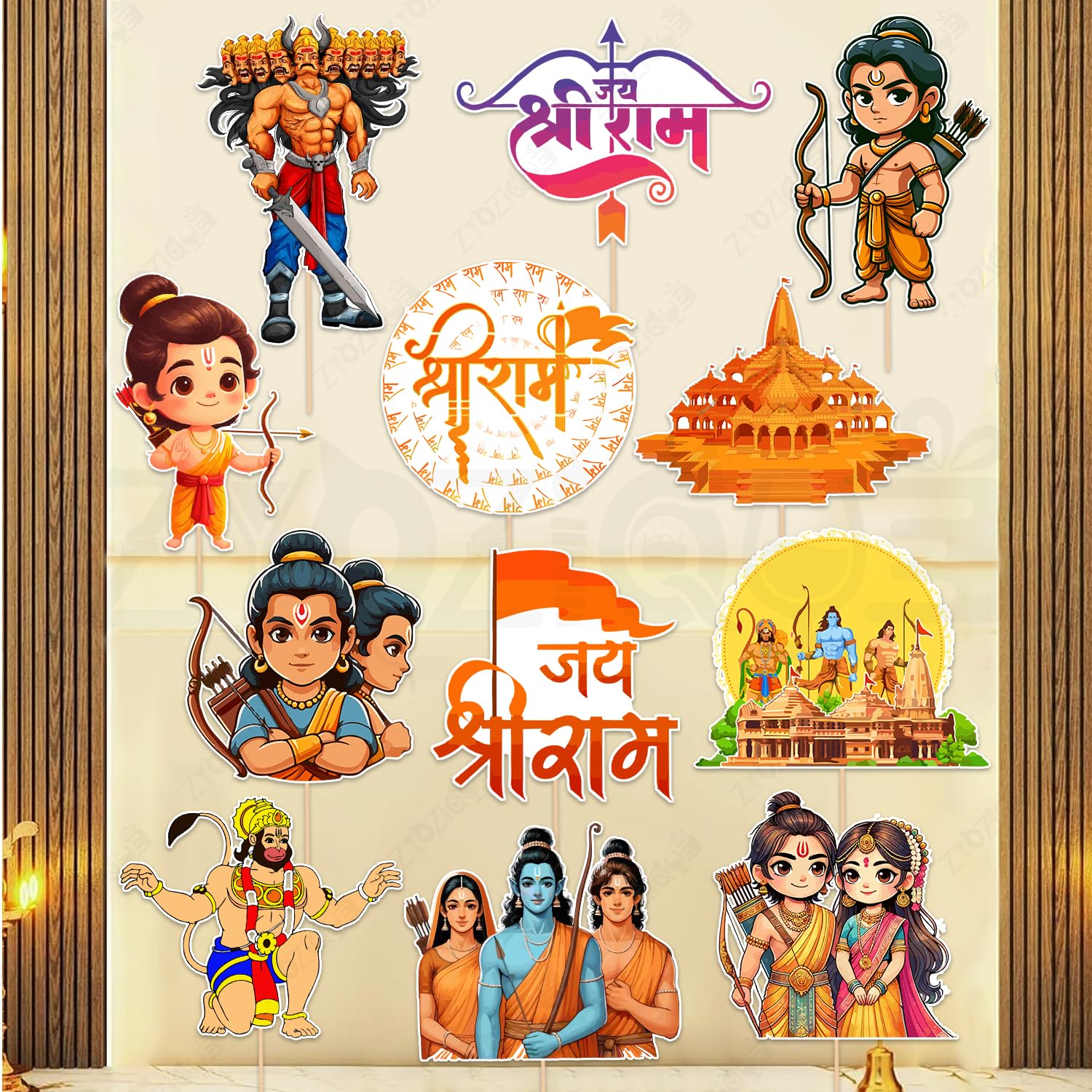 Ram Navmi Photo Booth Props, Navratri & Ram Navmi Photo Booth - Backdrop Decorations Kit | Paper Banner for Home Decorations (Pack of 12)-image-18
