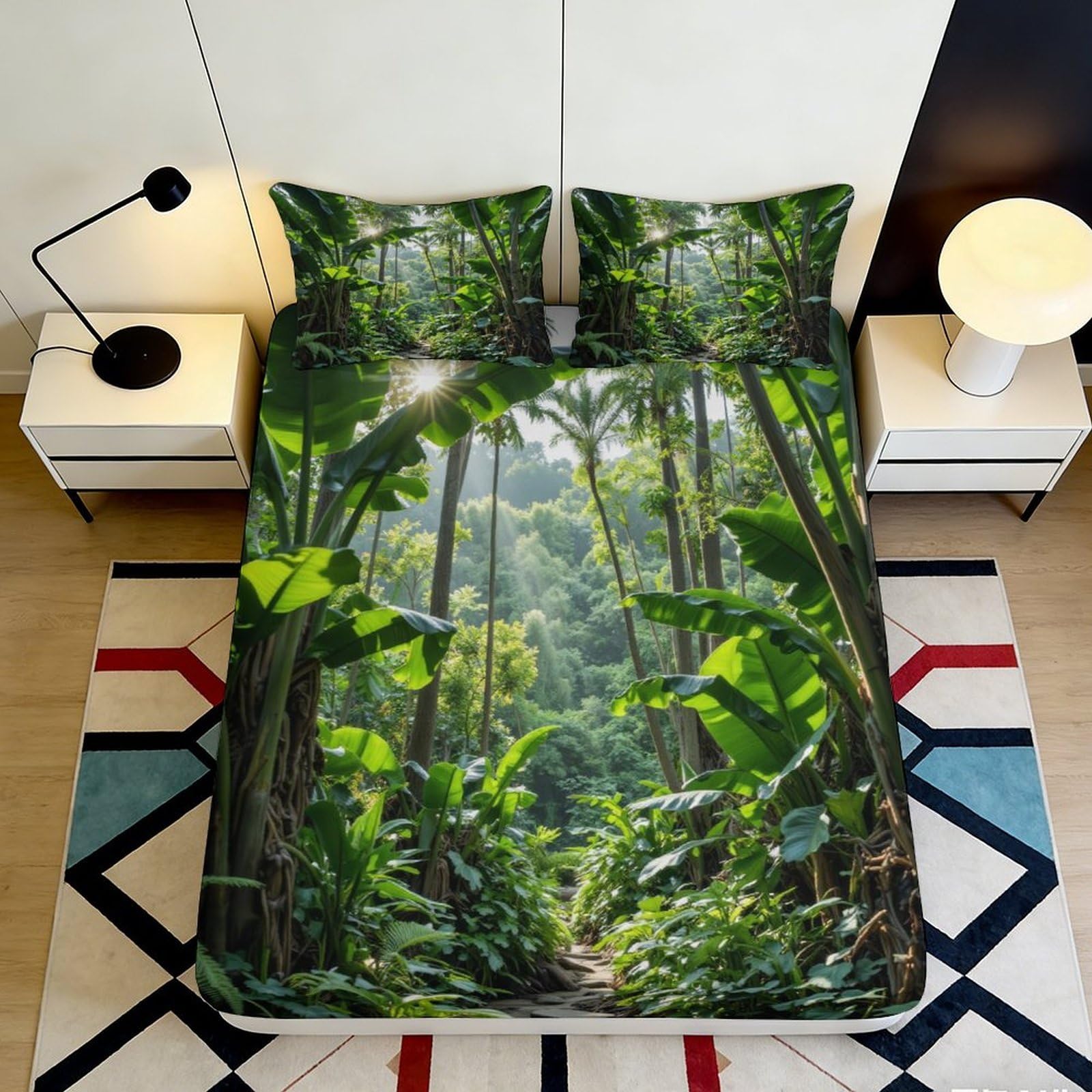 3D Printed Tropical Rainforest Fitted Sheet Microfiber Anti-Slip Jungle Path Mattress Cover Bedroom Dorm Decor 120x200cm 90x200x25cm