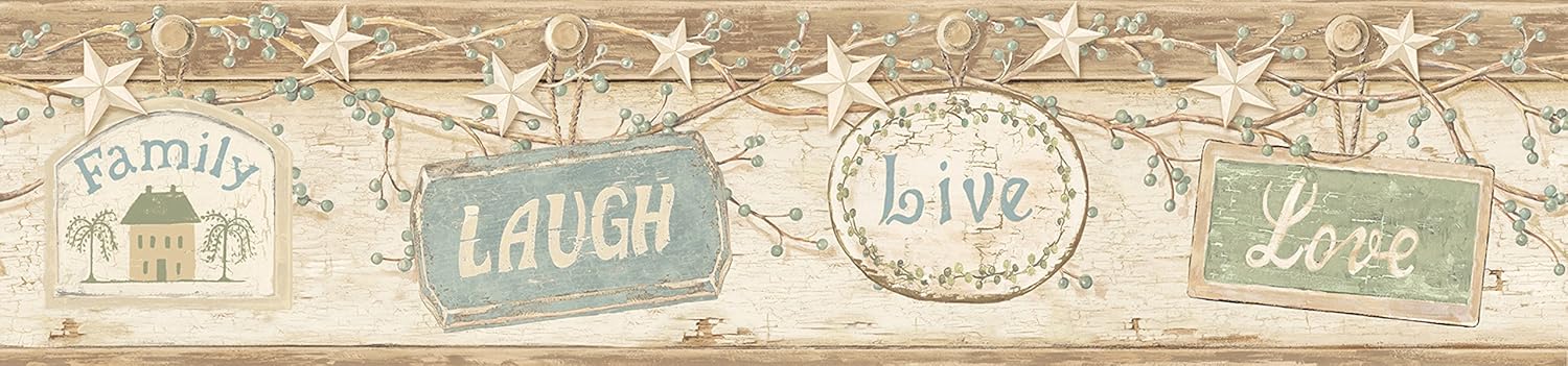 Chesapeake CTR63153B Kinsey Cream Live Laugh Love Wallpaper Border