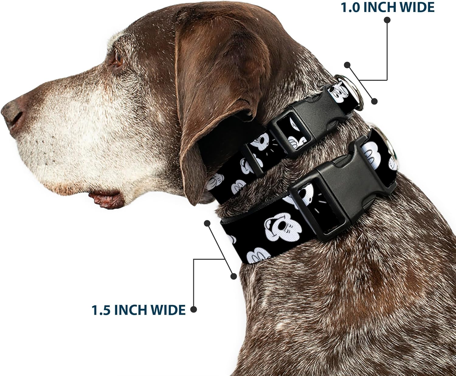 Buckle-Down Plastic Clip Collar - Mickey Mouse Expressions Scattered Black/White - 1.5" Wide - Fits 13-18" Neck - Small