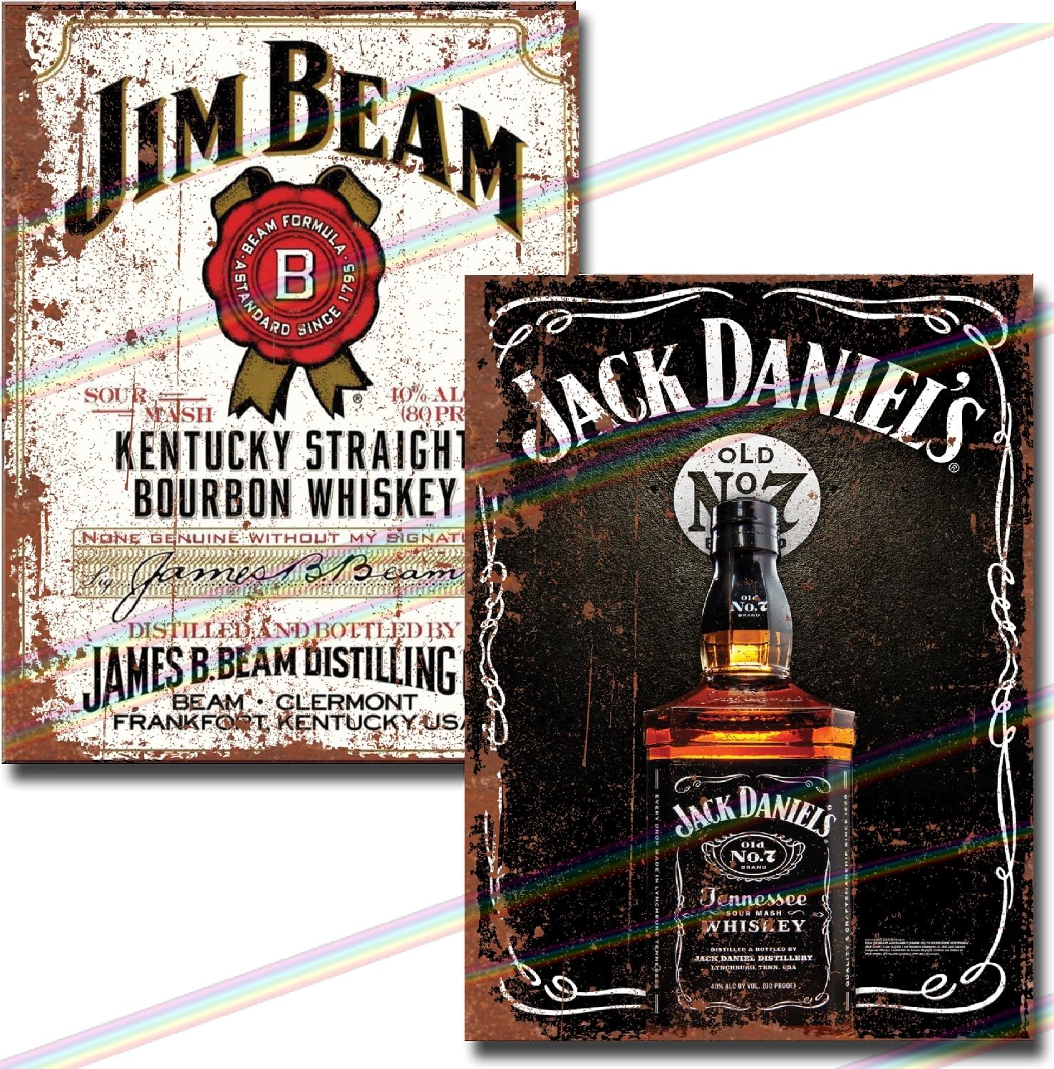 Set of 2 Metal Bar Signs Jack Daniel's + Jim Beam Bundle Home Pub Retro Outdoor Garden Garage Kitchen Wall Plaque Man Cave Gift Memorabilia Funny Vintage Uk 20cm x 15cm