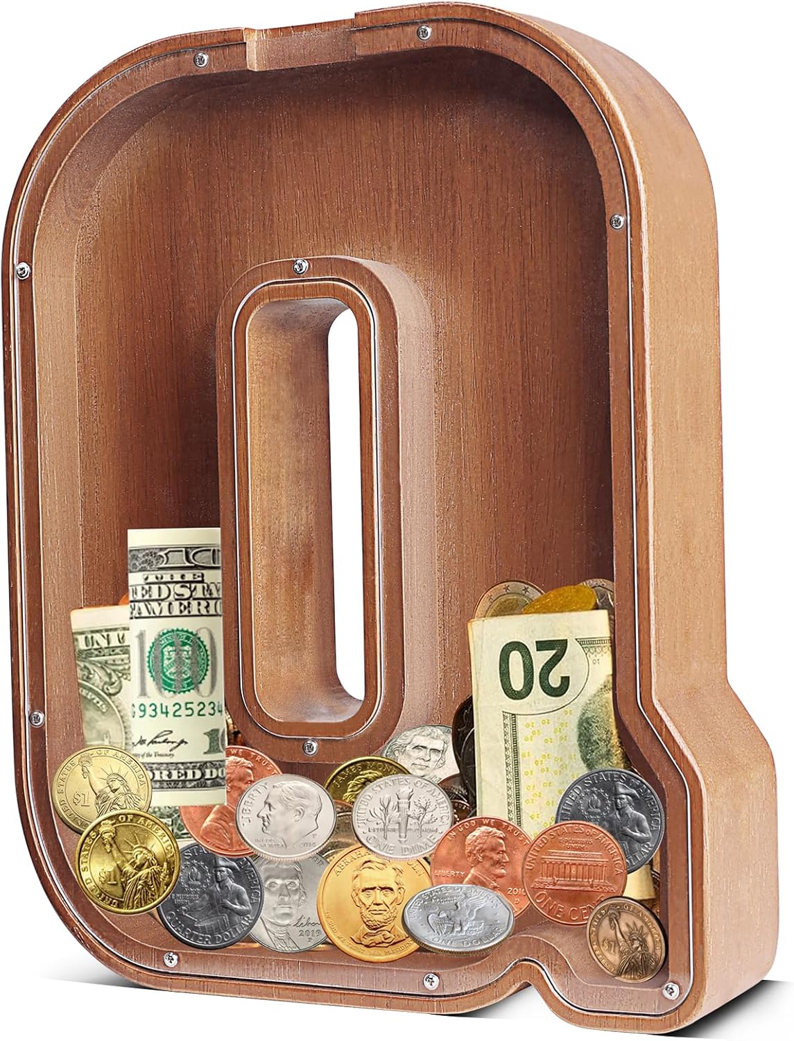 UBeesize 12in Extra Large Wooden Piggy Bank,Letter Piggy Bank for Boys Girls,Money Coin Bank for Kids,Christmas,Birthday,Children“s Gift and Home Office Decoration（A）