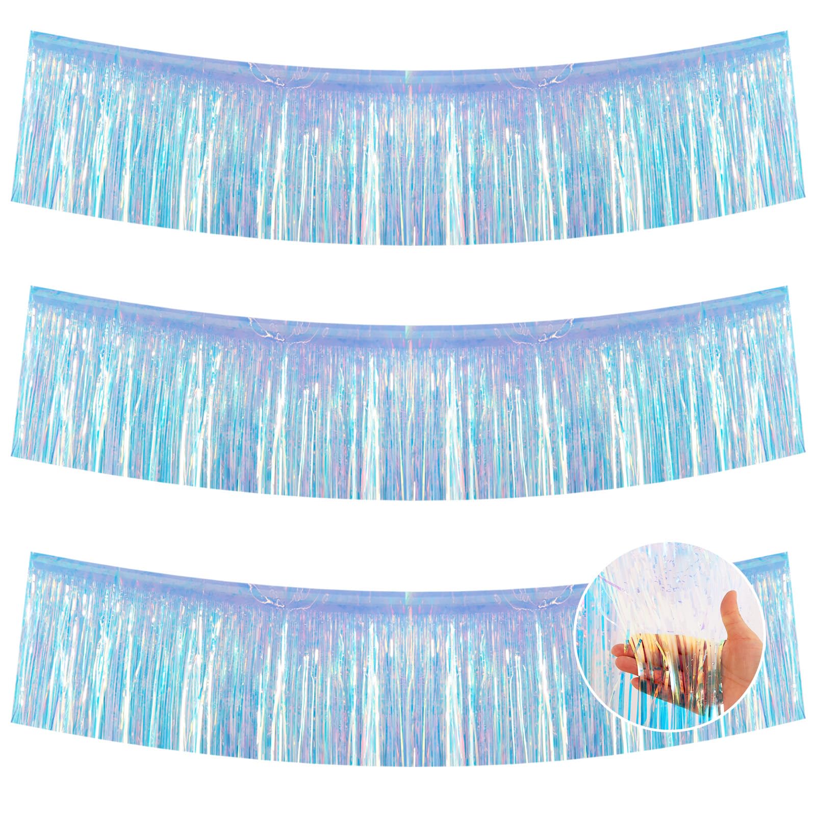 BEISHIDA Iridescent Blue Fringe Garland Banner Wall Tinsel Foil Streamers