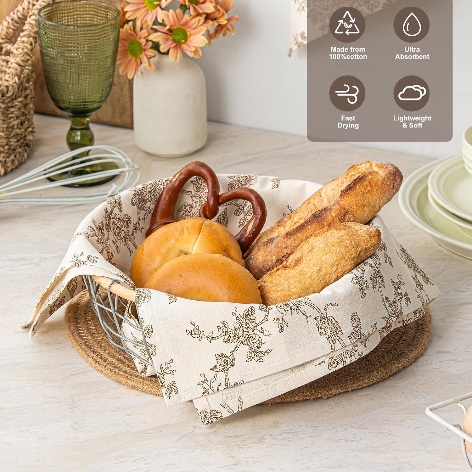 French Pastoral Flour Sack Kitchen Towels Set of 2, Brown image 3