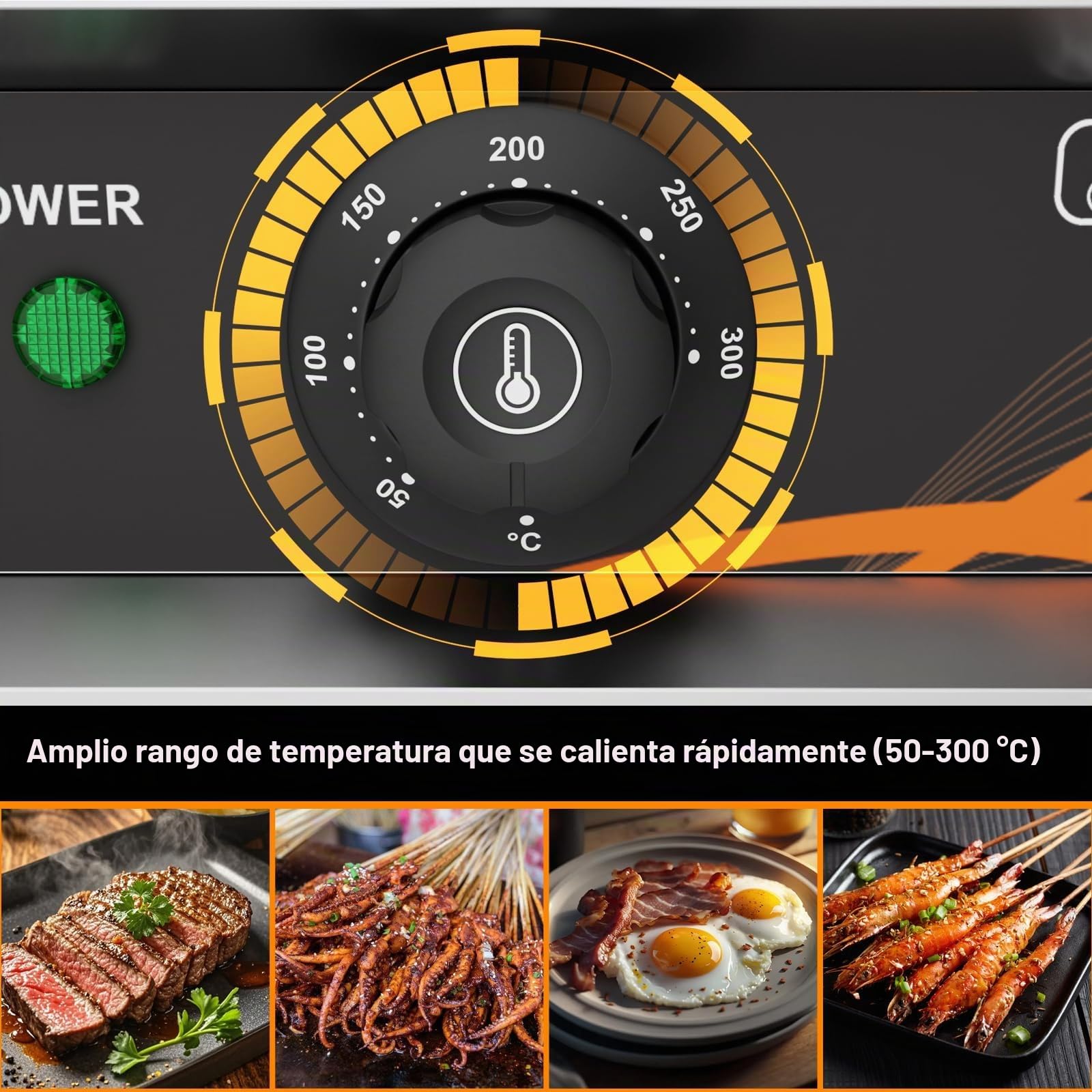 Plancha Electrica Profesional de Acero Inoxidable 73 x 40 cm Plancha Cocina Electrica 4400W, Temperatura Ajustable 50-300 °C con Bandeja Recoge Grasa, Antisalpicaduras, Fácil de Limpiar