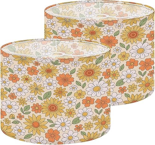 Lamp Shades Set of 2 Retro 70s 60s Floral Hippie Summer Groovy Flower Power Flower seamless Drum lampshades for Floor Lamps Table Lamps Pendant