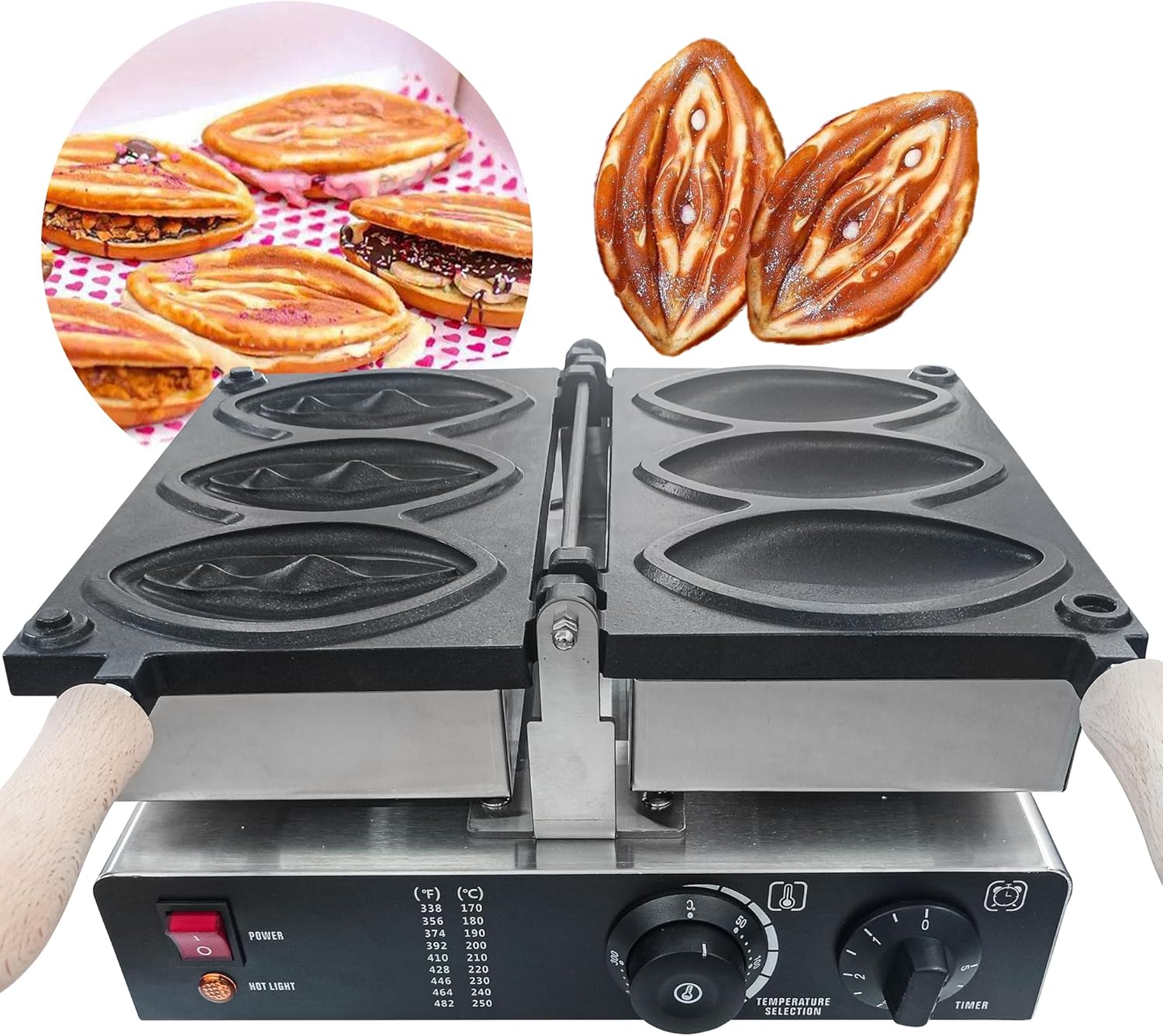 Yovtekc 110V Commercial 3pcs Abalone Waffle Maker Machine, Non-stick Strange Shape Waffle Maker, Electric Sausage Grill Baker Waffle Iron Baking Machine, 5 min/batch, 1600W