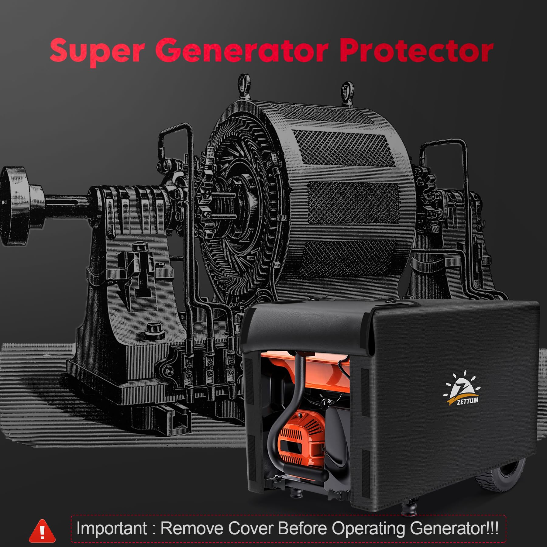 Zettum Generator Cover 32 Inch - 600D Outdoor Generator Covers Heavy Duty Waterproof, Small Outside Equipment Cover for DuroMax, Westinghouse, Champion, Predator, Honda Portable Generator 5000-10000W